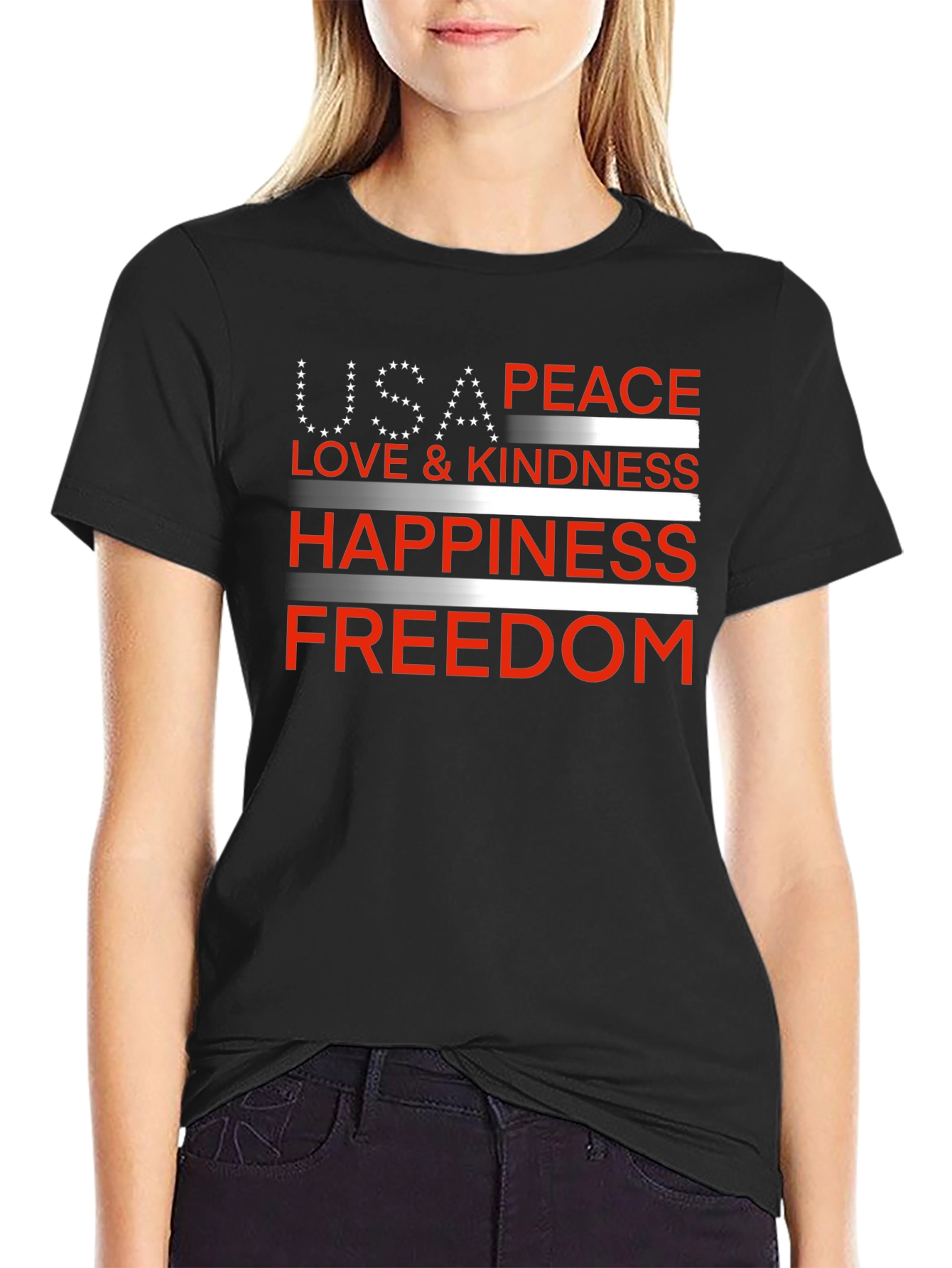 USA Peace Love Happiness Freedom T-Shirt
