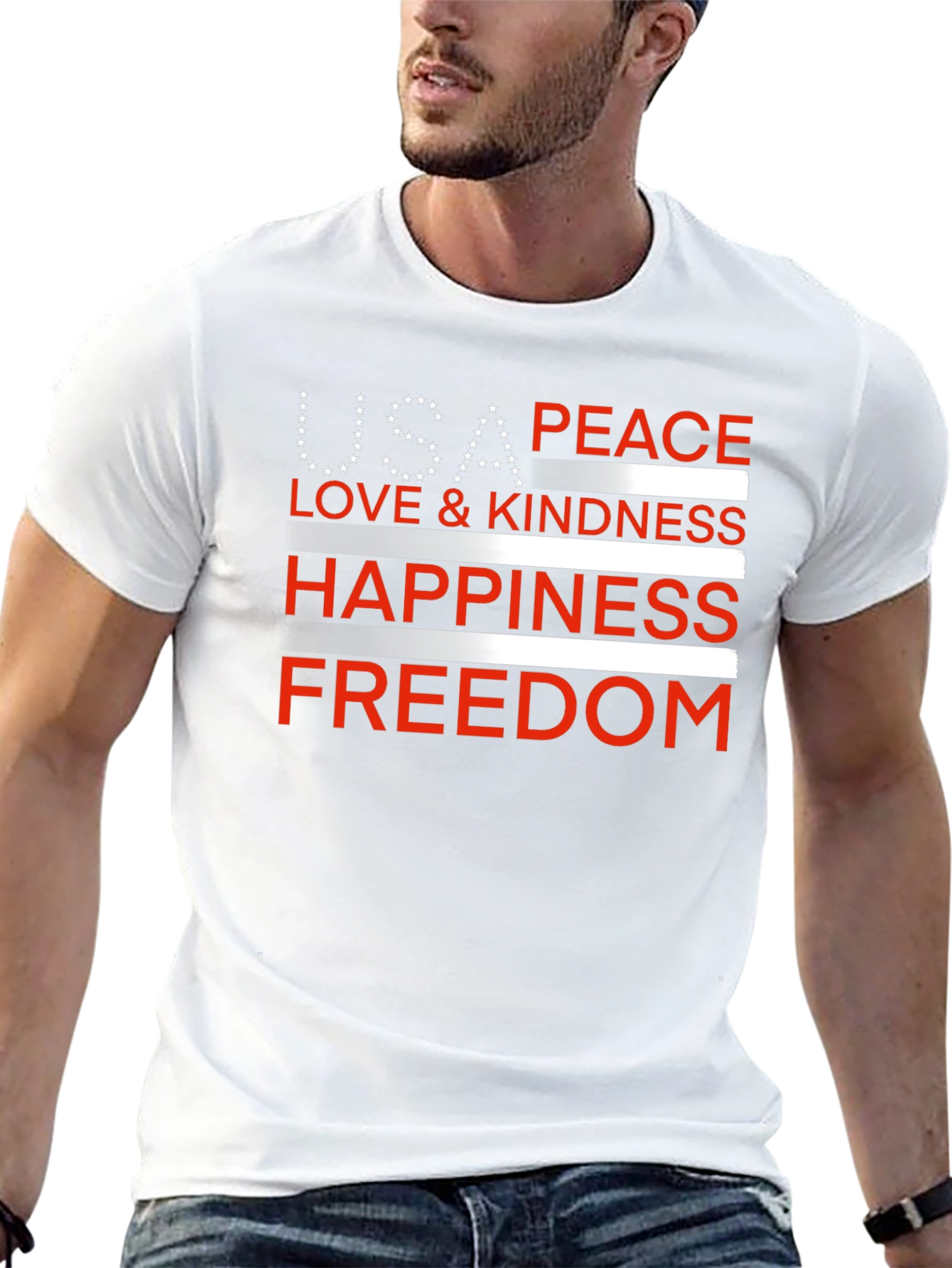 USA Peace Love Happiness Freedom T-Shirt