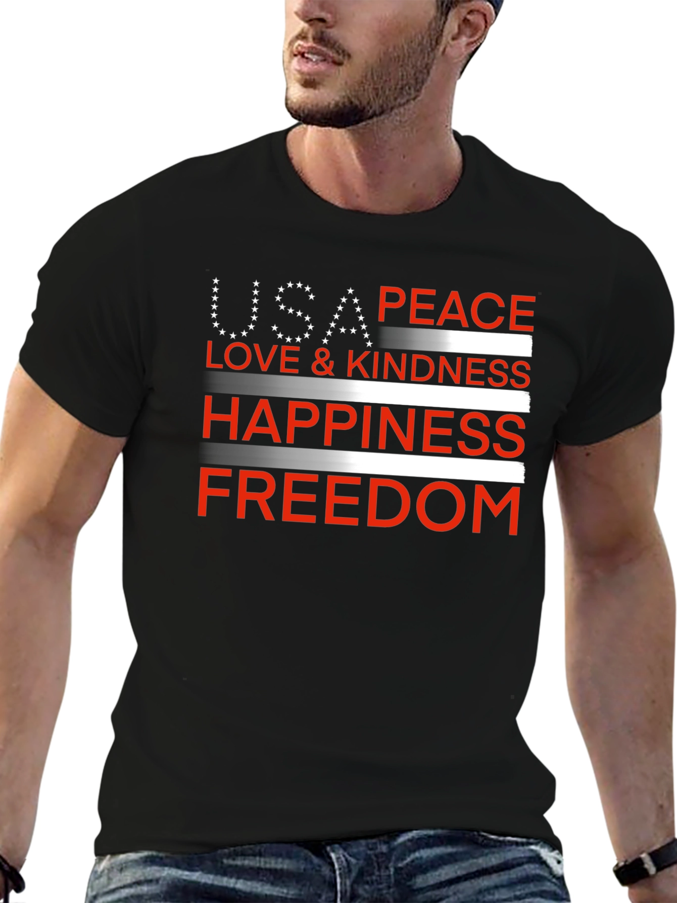 USA Peace Love Happiness Freedom T-Shirt