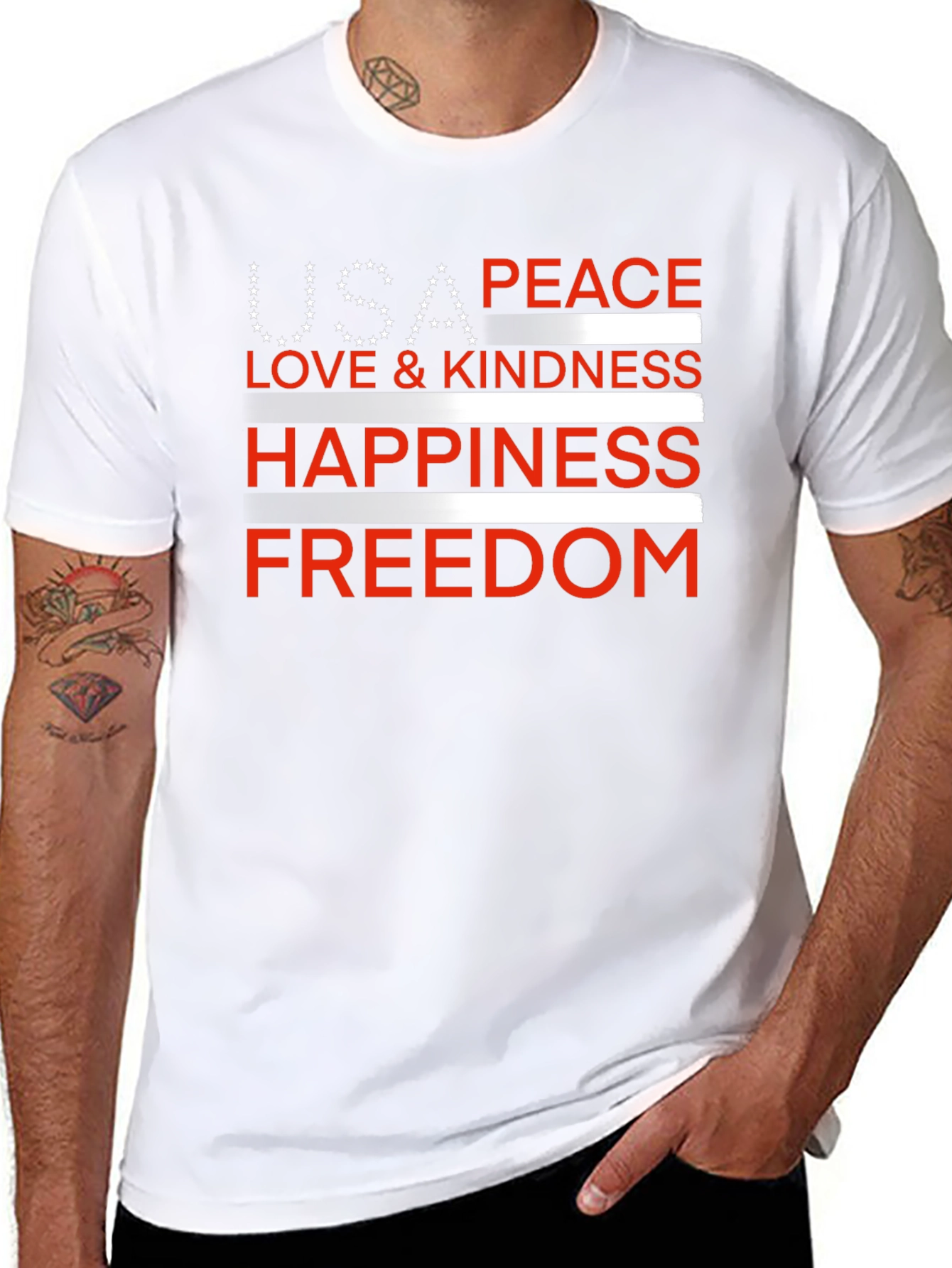 USA Peace Love Happiness Freedom T-Shirt