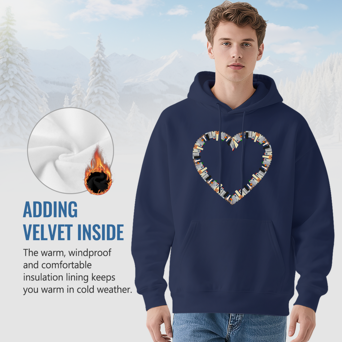 Mosaic Heart Hoodie - Love Art Graphic Sweatshirt for Valentine's Day & Romance