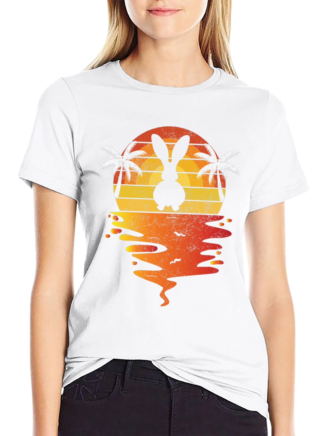 Bunny Sunset T-Shirt - Tropical Easter Vibes