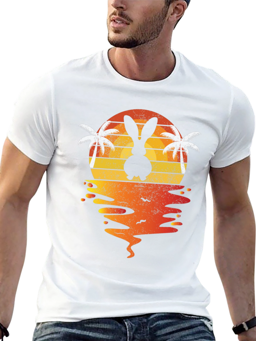 Bunny Sunset T-Shirt - Tropical Easter Vibes