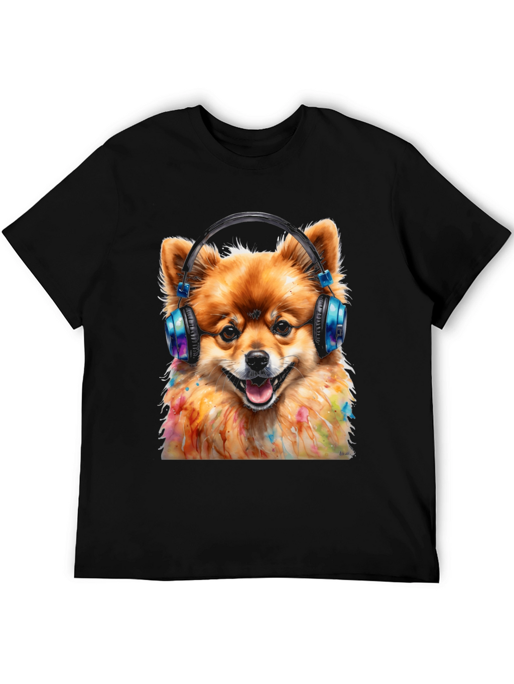 Dog DJ Graphic Tee - Pomeranian with Headphones