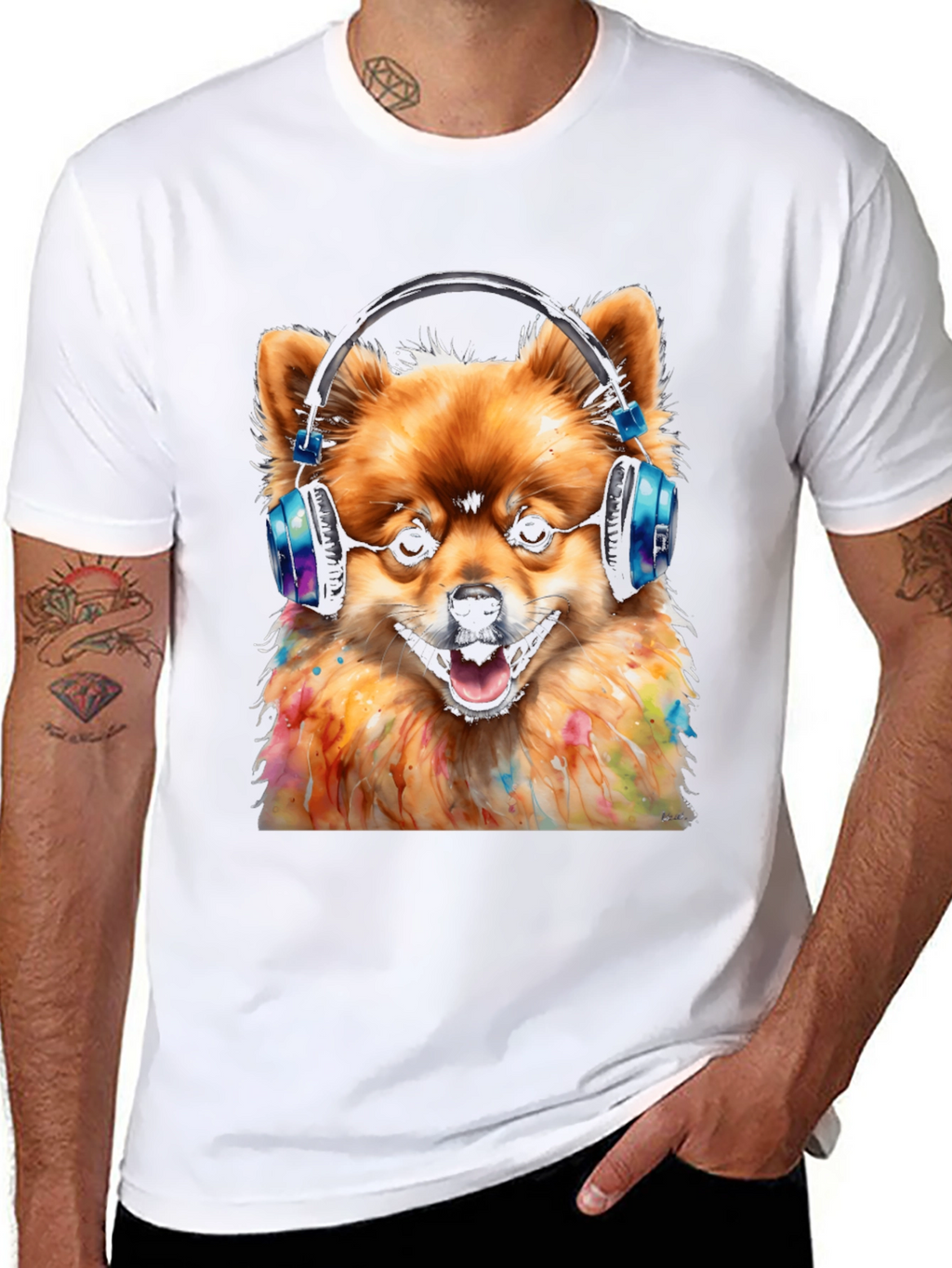 Dog DJ Graphic Tee - Pomeranian with Headphones