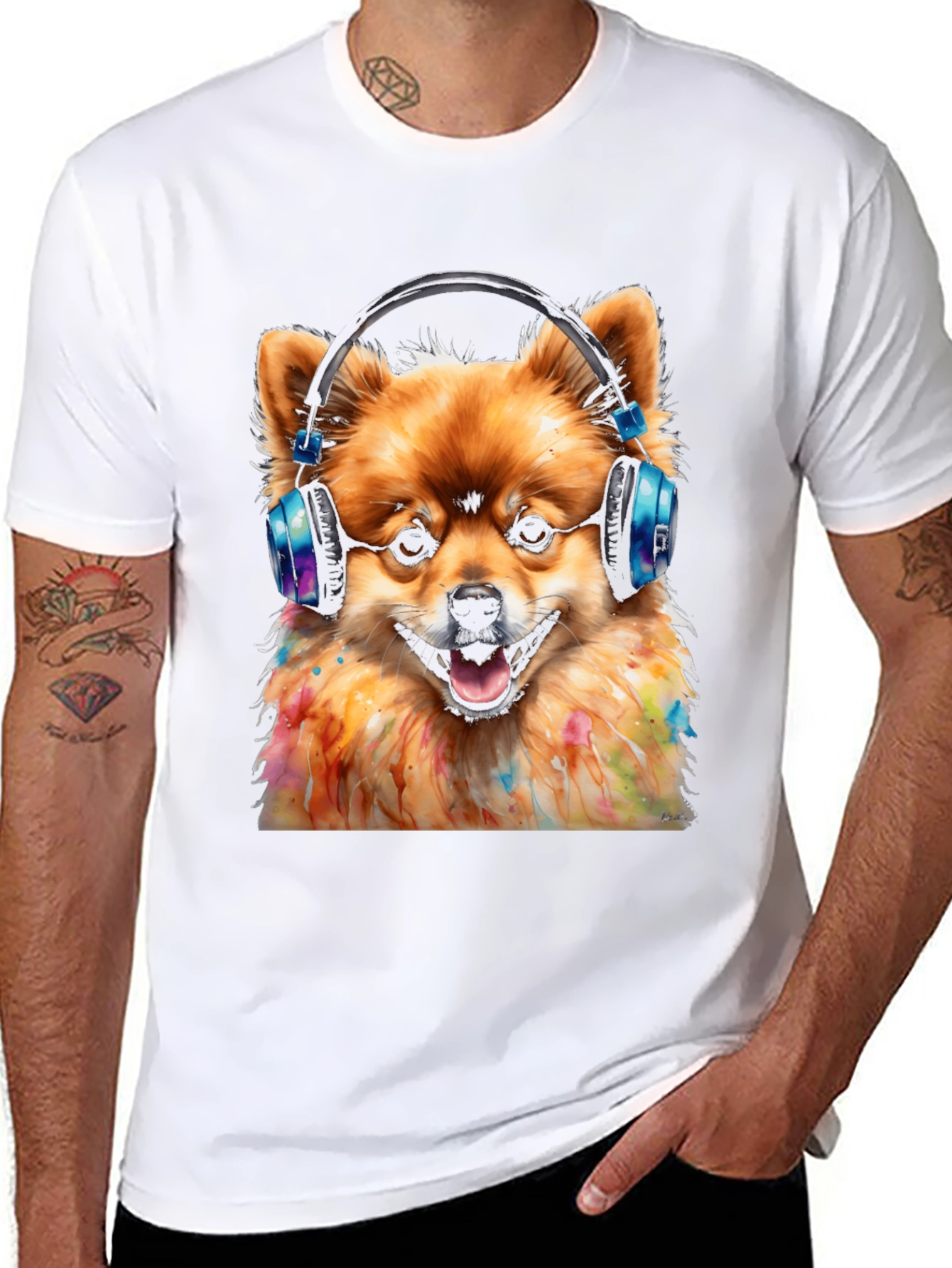 Dog DJ Graphic Tee - Pomeranian with Headphones