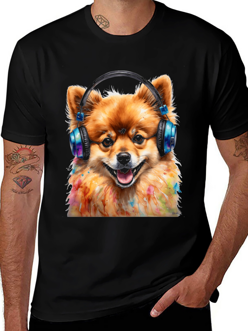 Dog DJ Graphic Tee - Pomeranian with Headphones