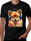 Dog DJ Graphic Tee - Pomeranian with Headphones