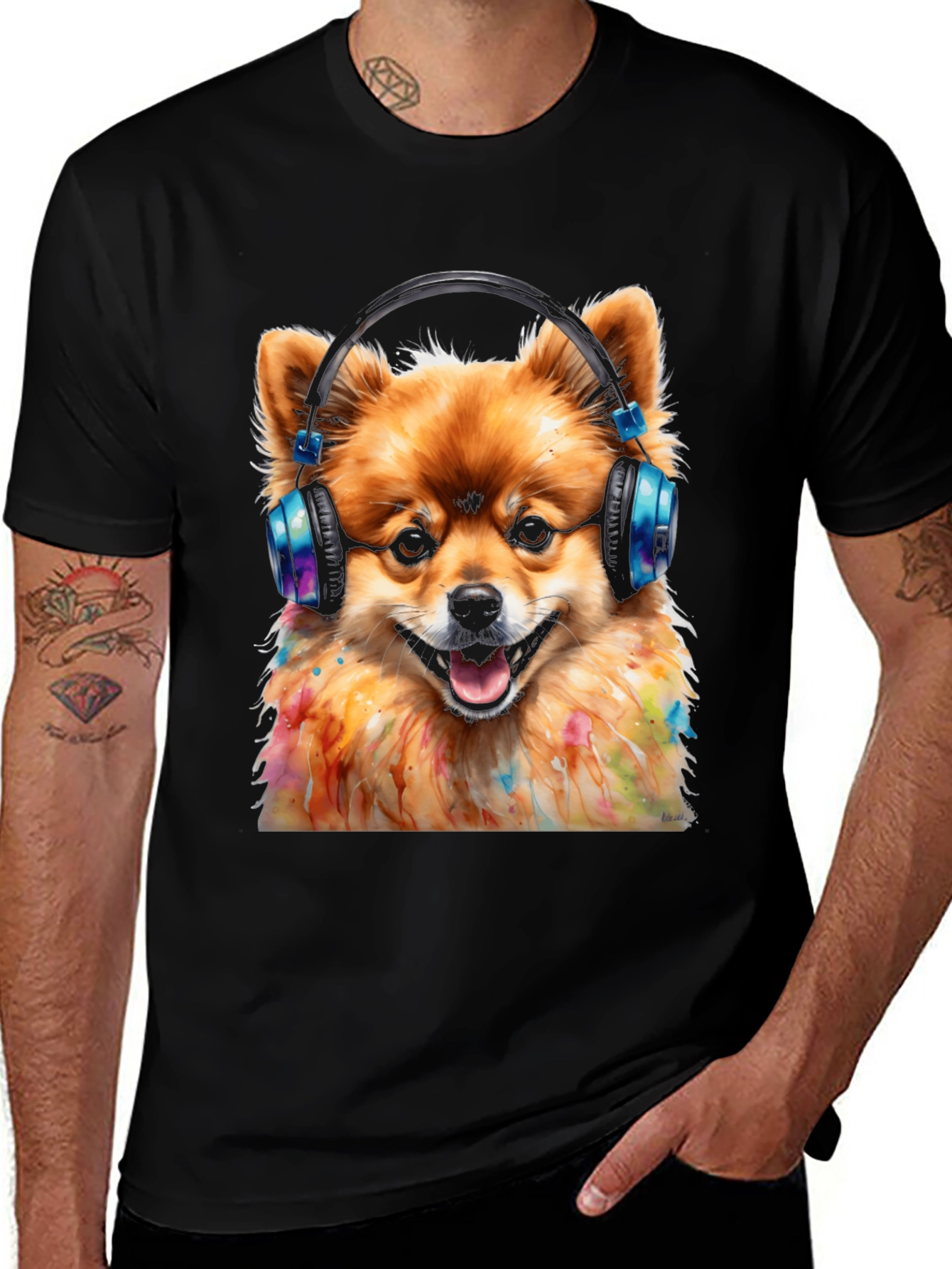 Dog DJ Graphic Tee - Pomeranian with Headphones