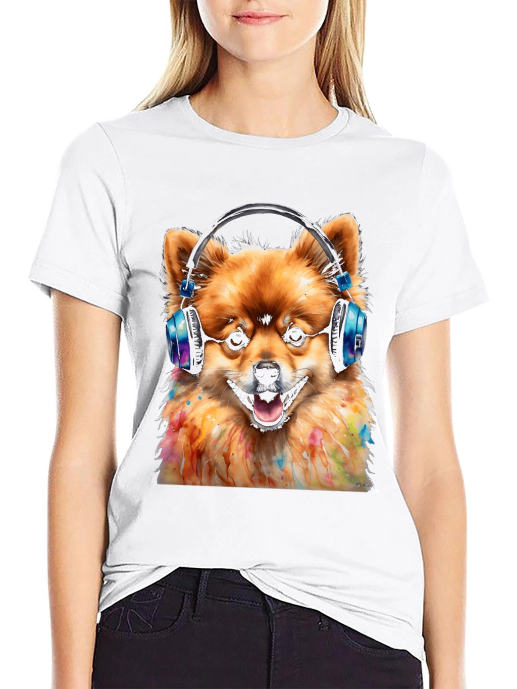 Dog DJ Graphic Tee - Pomeranian with Headphones