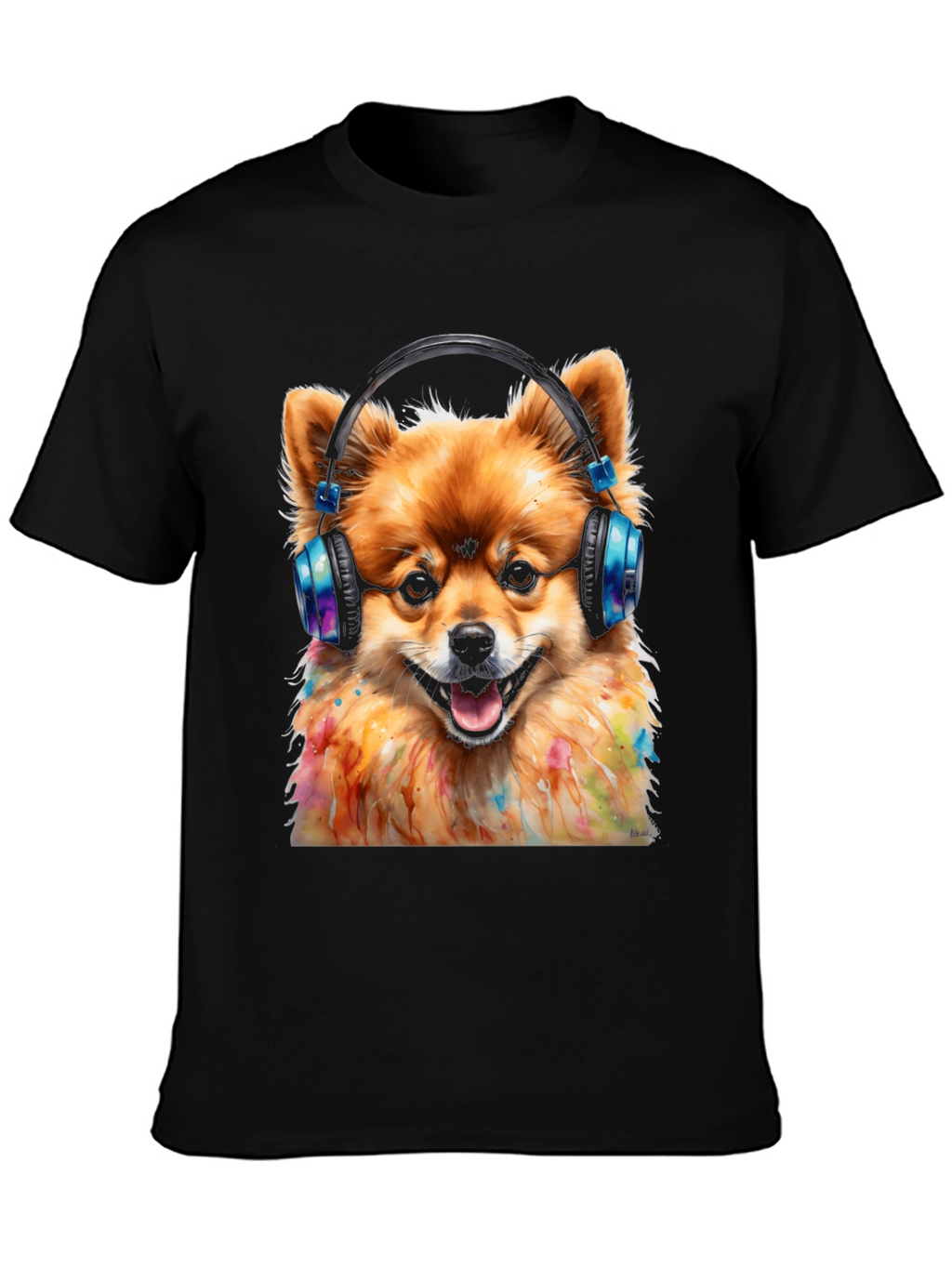 Dog DJ Graphic Tee - Pomeranian with Headphones