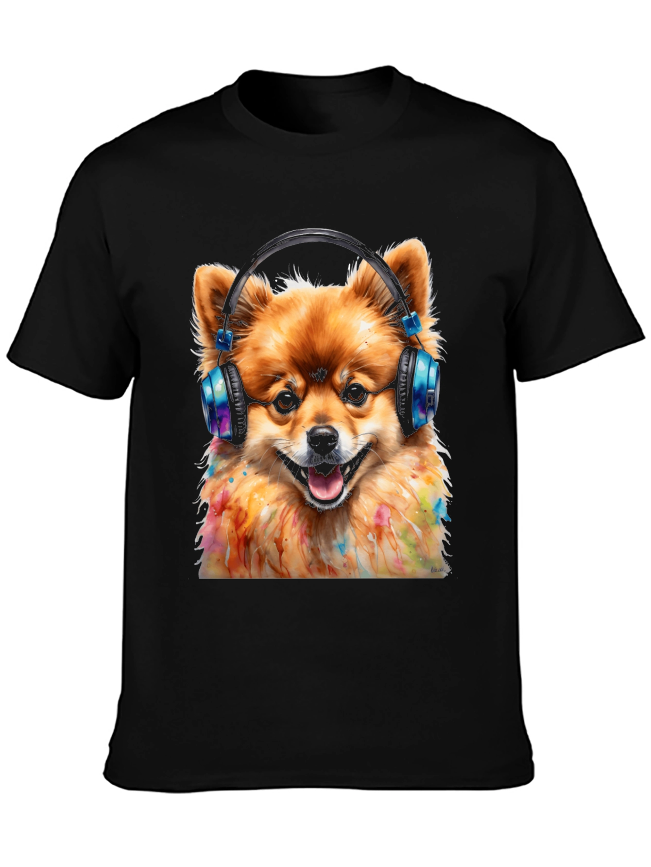 Dog DJ Graphic Tee - Pomeranian with Headphones