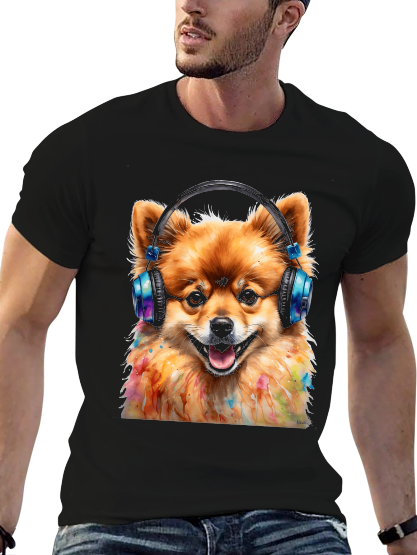 Dog DJ Graphic Tee - Pomeranian with Headphones