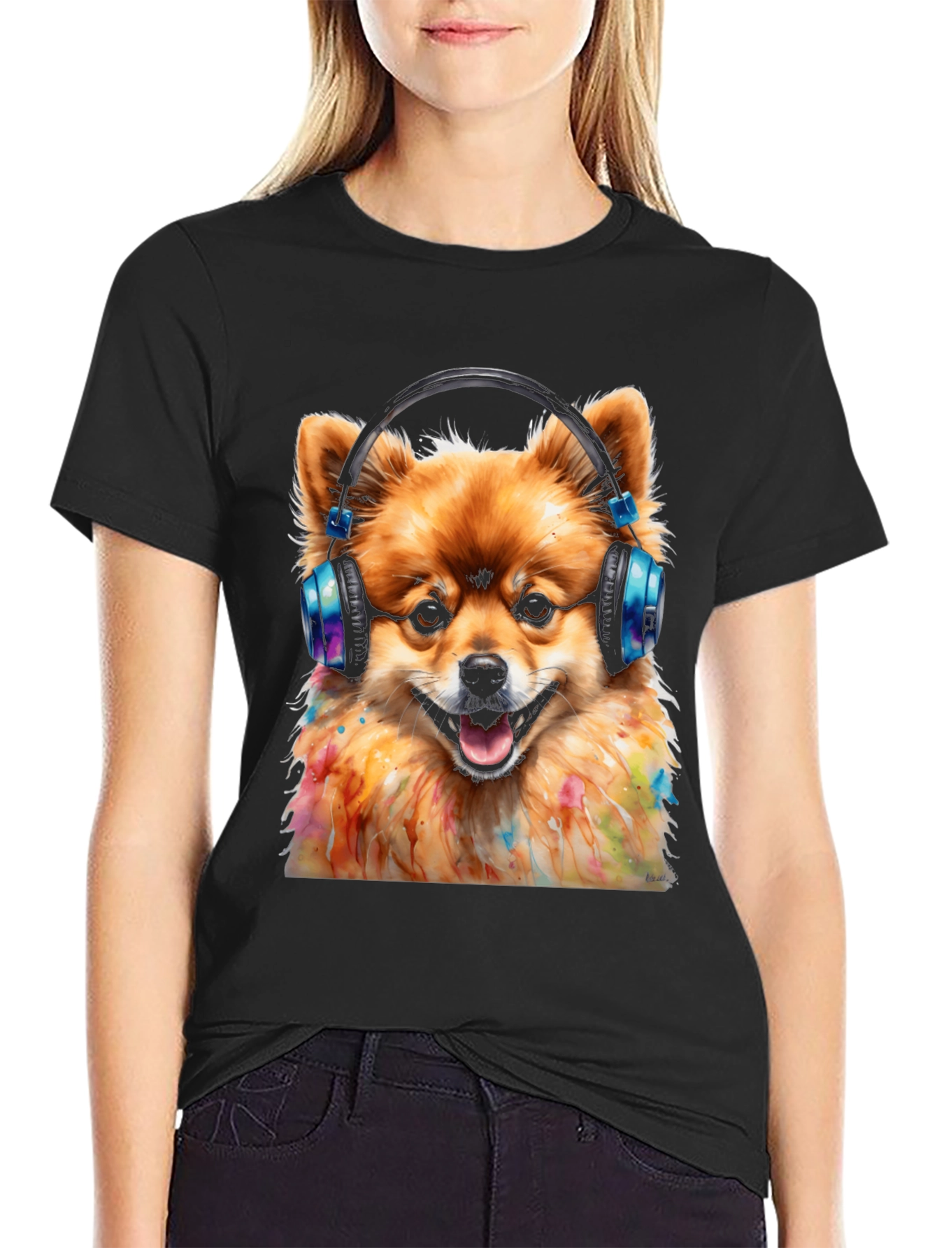 Dog DJ Graphic Tee - Pomeranian with Headphones