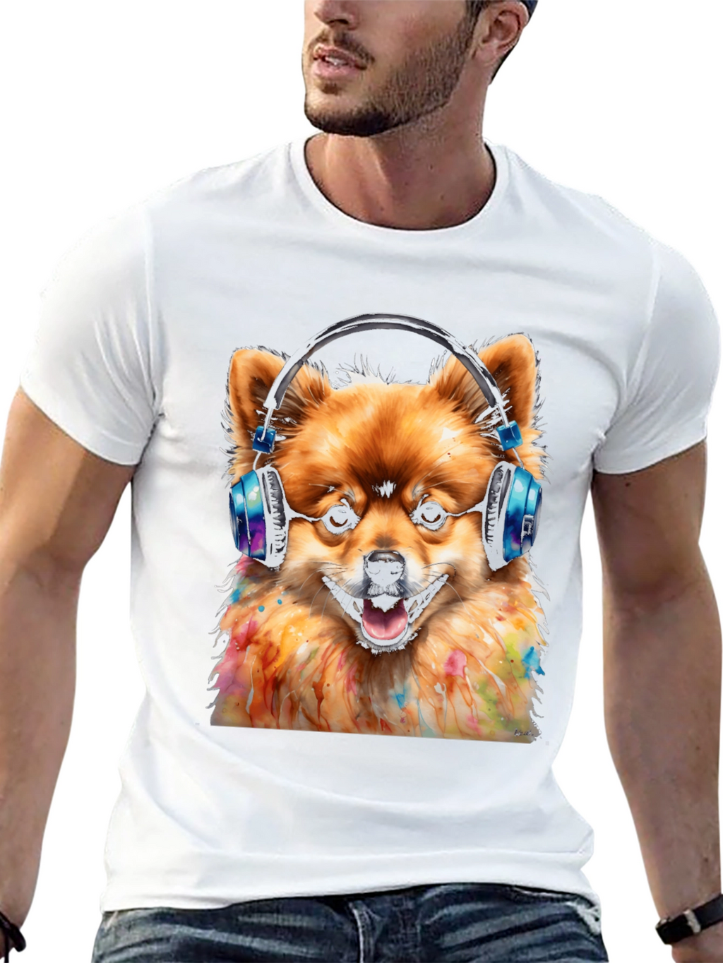 Dog DJ Graphic Tee - Pomeranian with Headphones