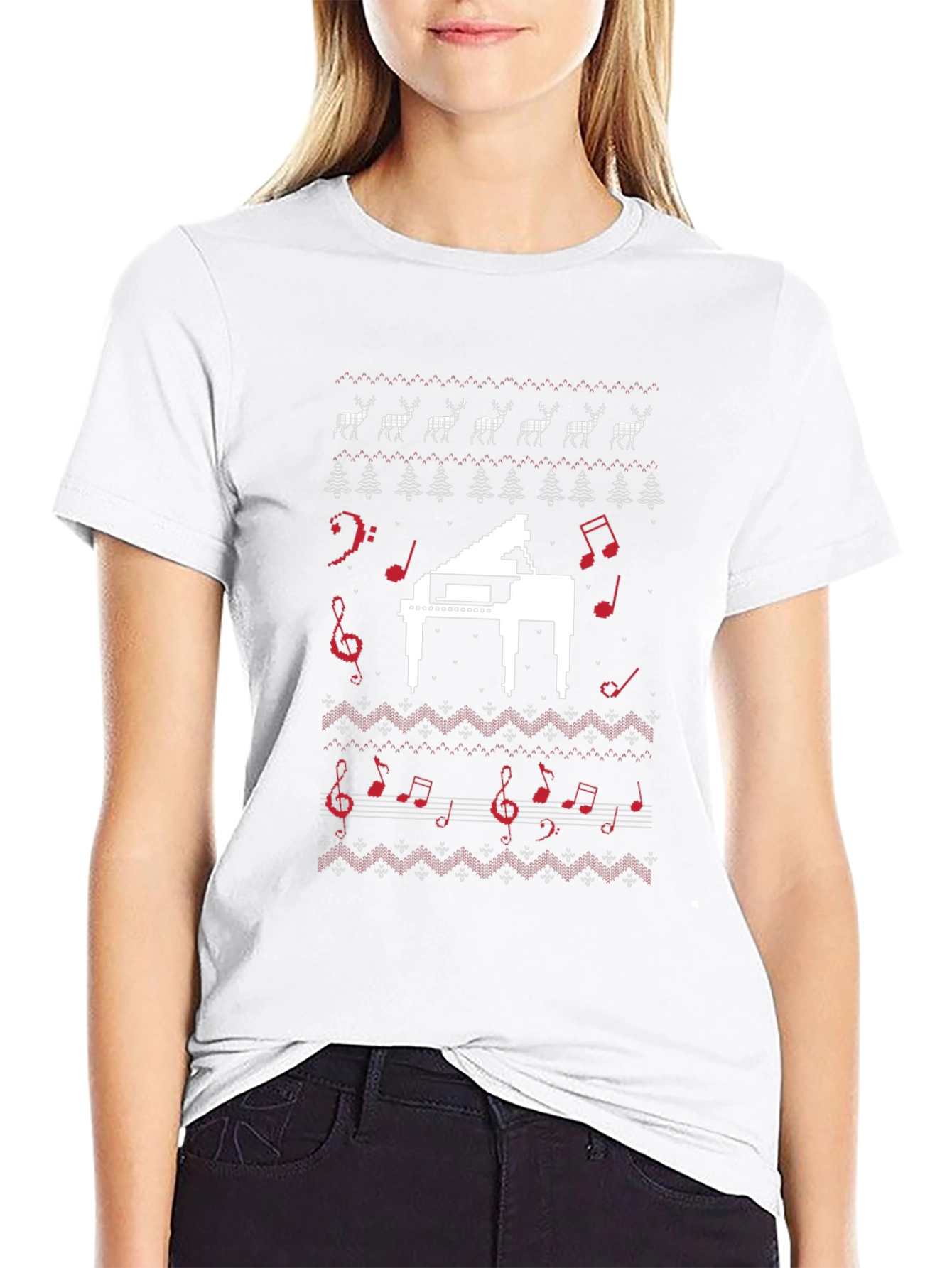 Musical Piano Christmas Pattern T-Shirt