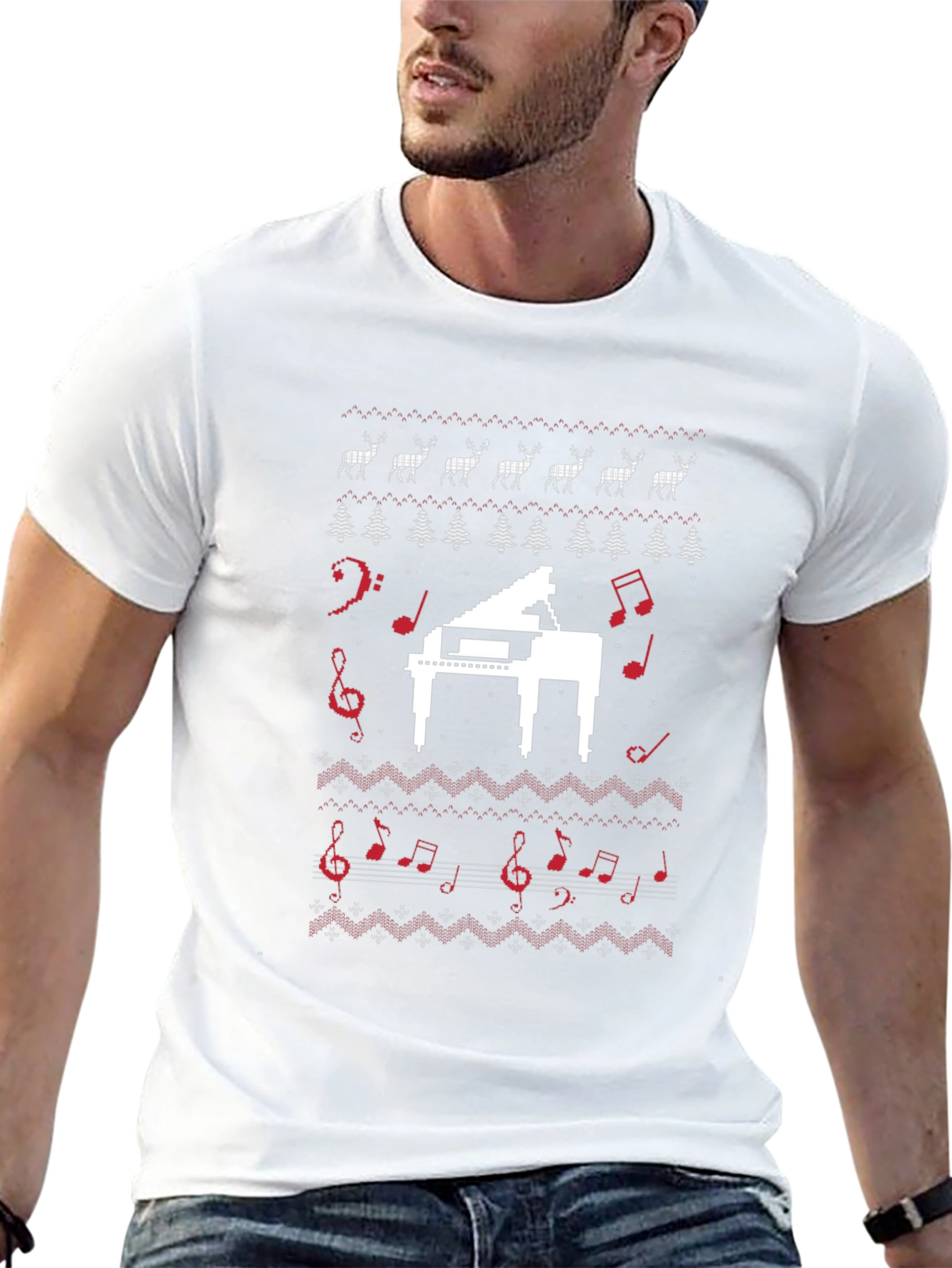 Musical Piano Christmas Pattern T-Shirt