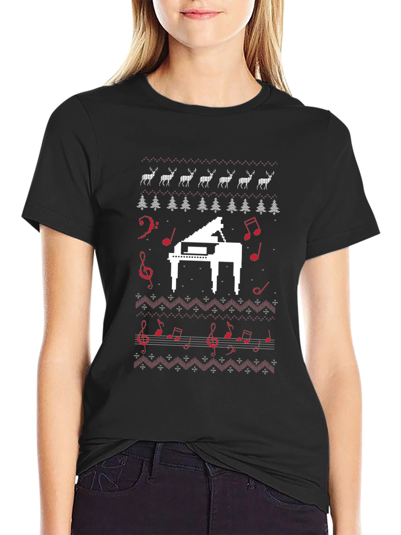 Musical Piano Christmas Pattern T-Shirt
