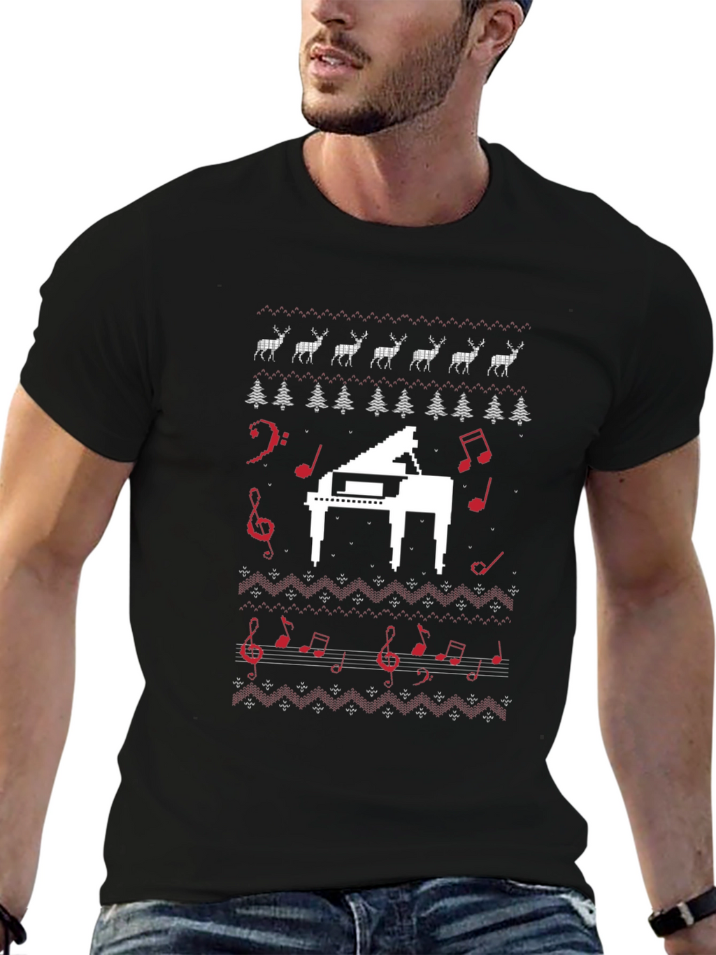 Musical Piano Christmas Pattern T-Shirt