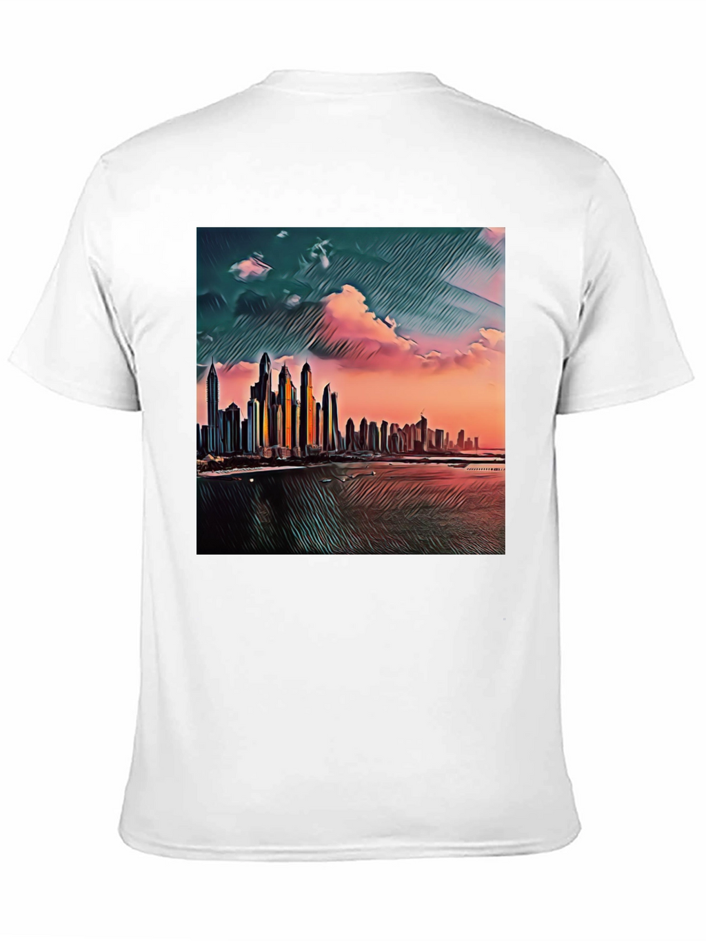 Dubai Skyline Art T-Shirt - Black Crew Neck Tee