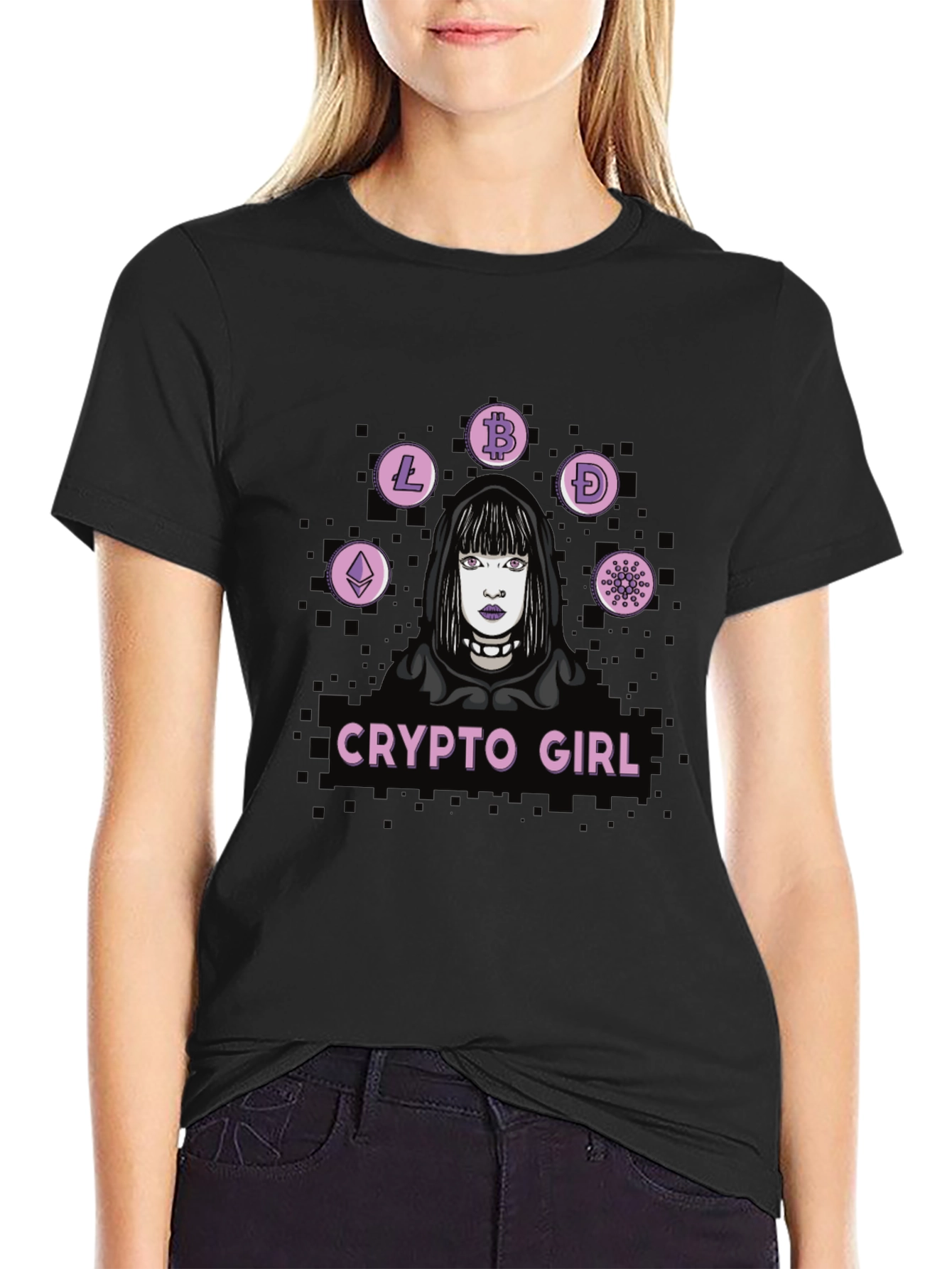 Crypto Girl Black Graphic T-Shirt