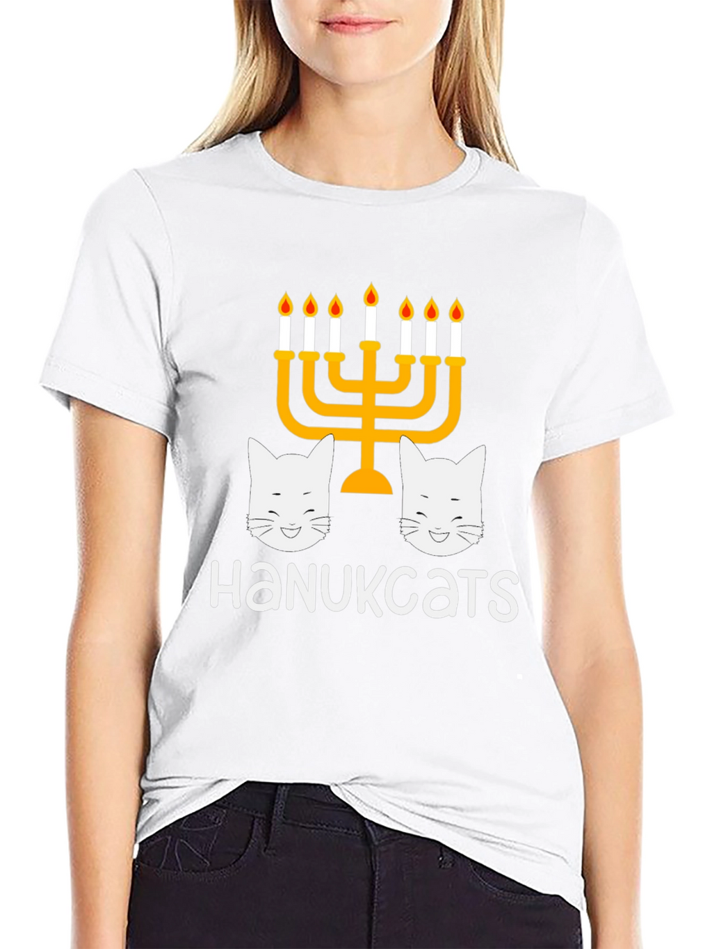 Hanukkah Cats Menorah Graphic T-Shirt