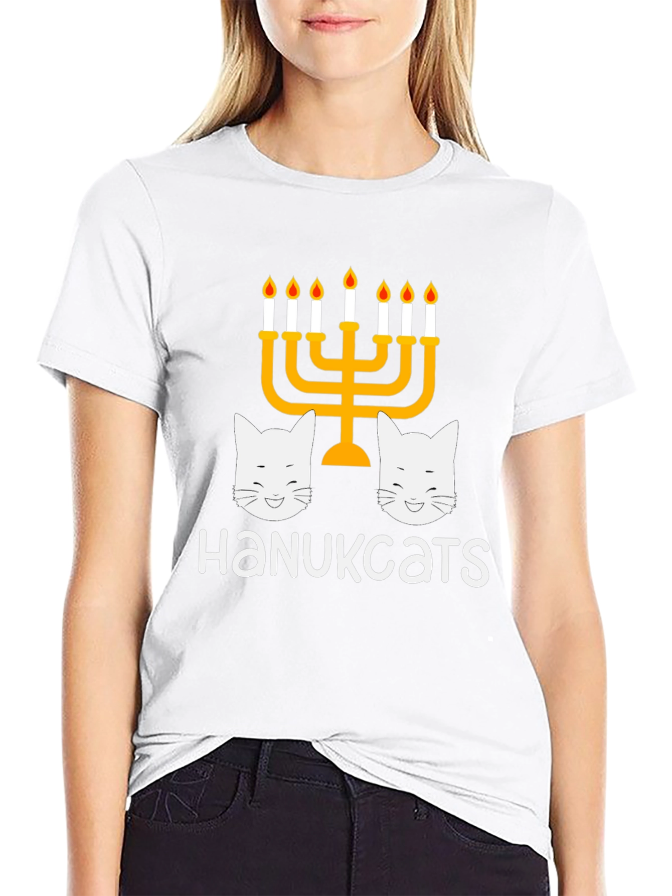 Hanukkah Cats Menorah Graphic T-Shirt