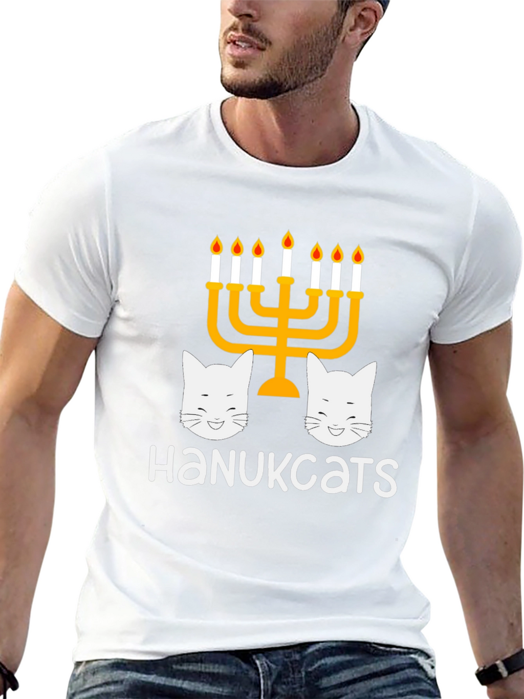 Hanukkah Cats Menorah Graphic T-Shirt