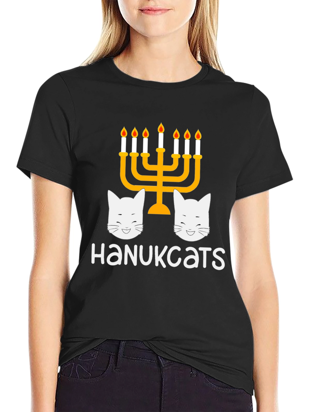 Hanukkah Cats Menorah Graphic T-Shirt