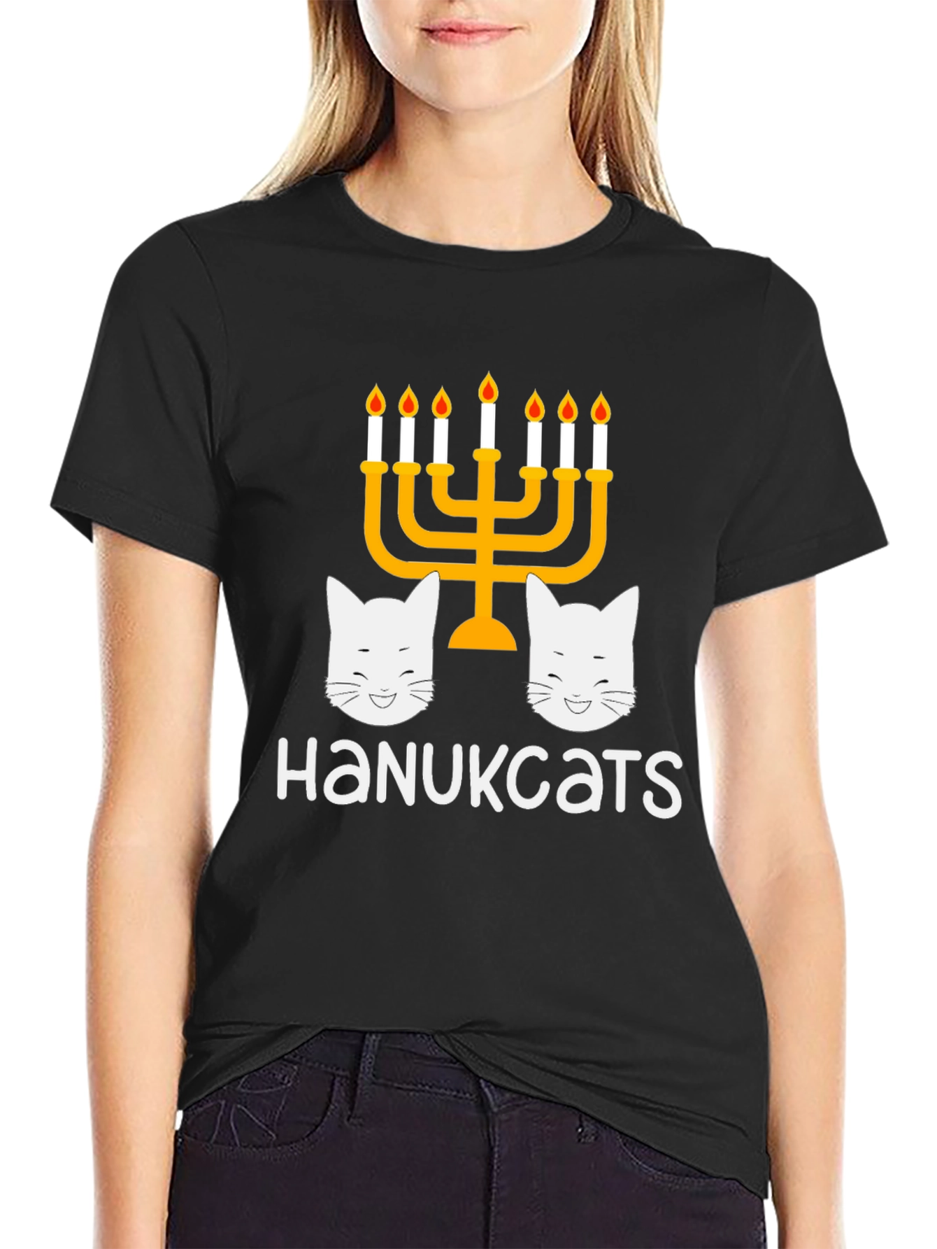 Hanukkah Cats Menorah Graphic T-Shirt