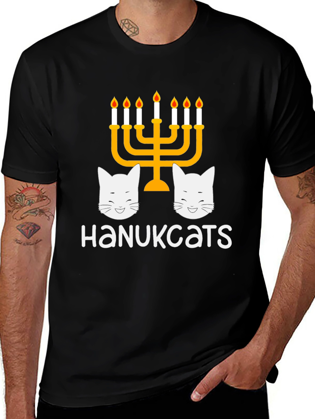 Hanukkah Cats Menorah Graphic T-Shirt