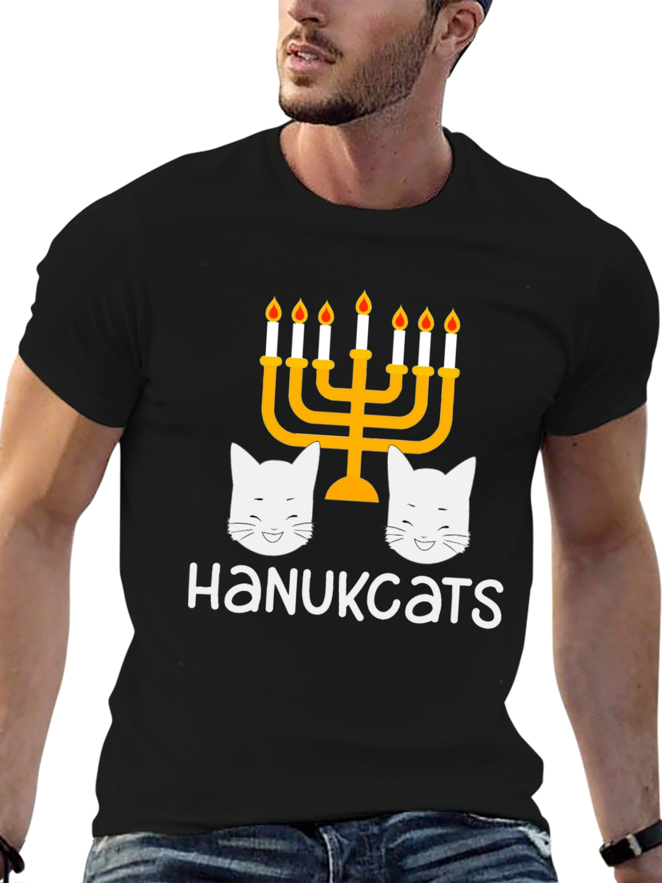 Hanukkah Cats Menorah Graphic T-Shirt