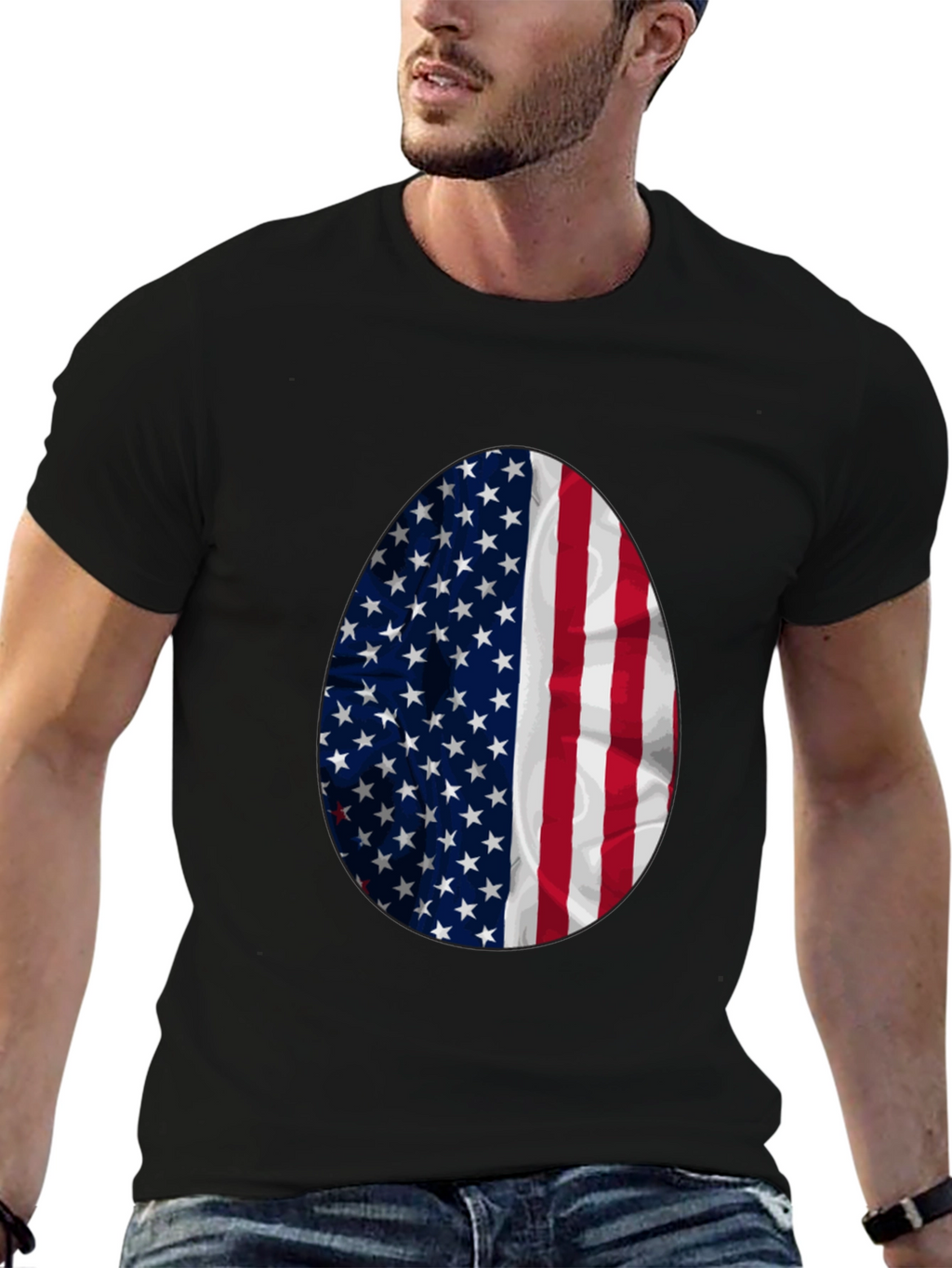 American Flag Egg Graphic Tee - Patriotic Easter T-Shirt
