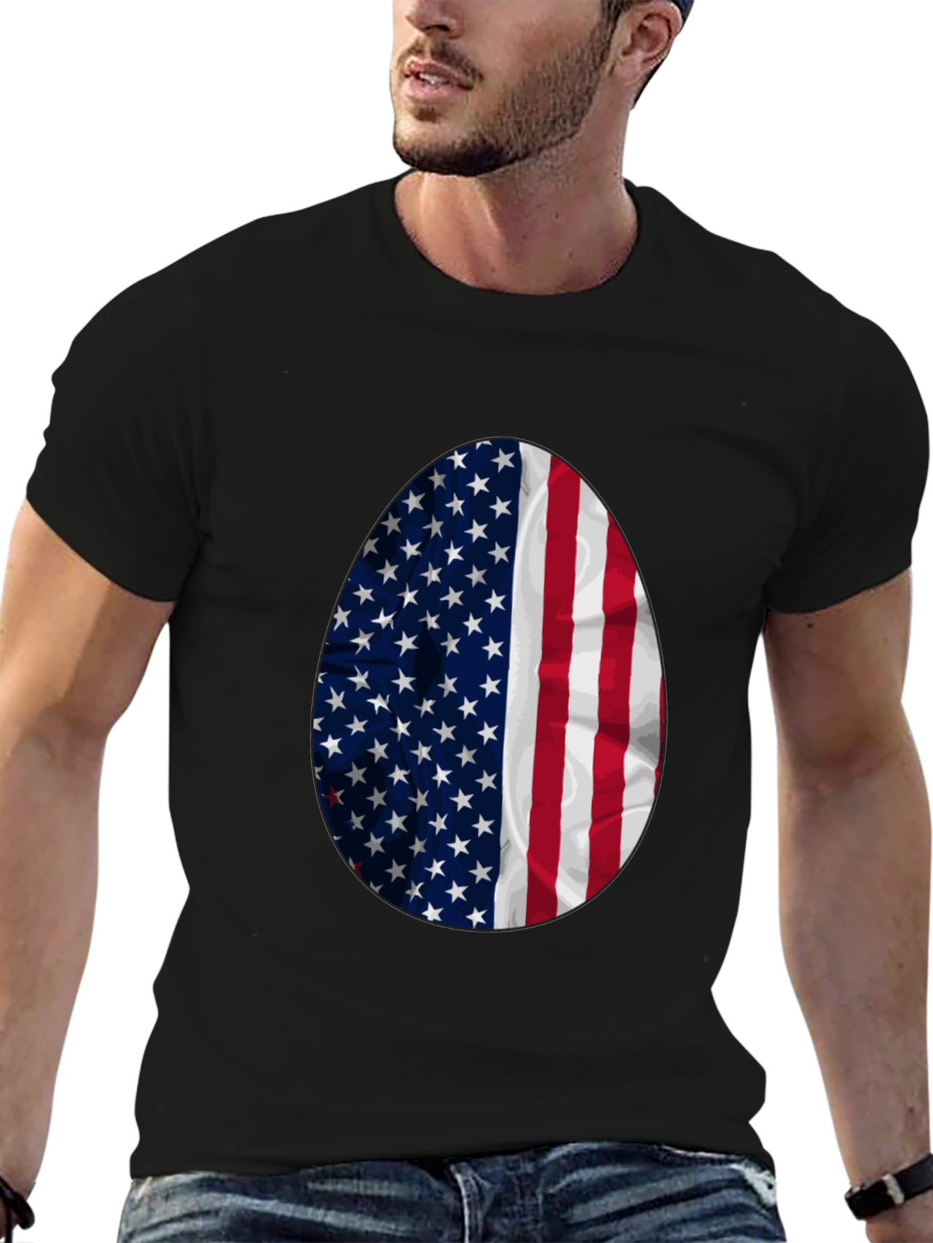American Flag Egg Graphic Tee - Patriotic Easter T-Shirt
