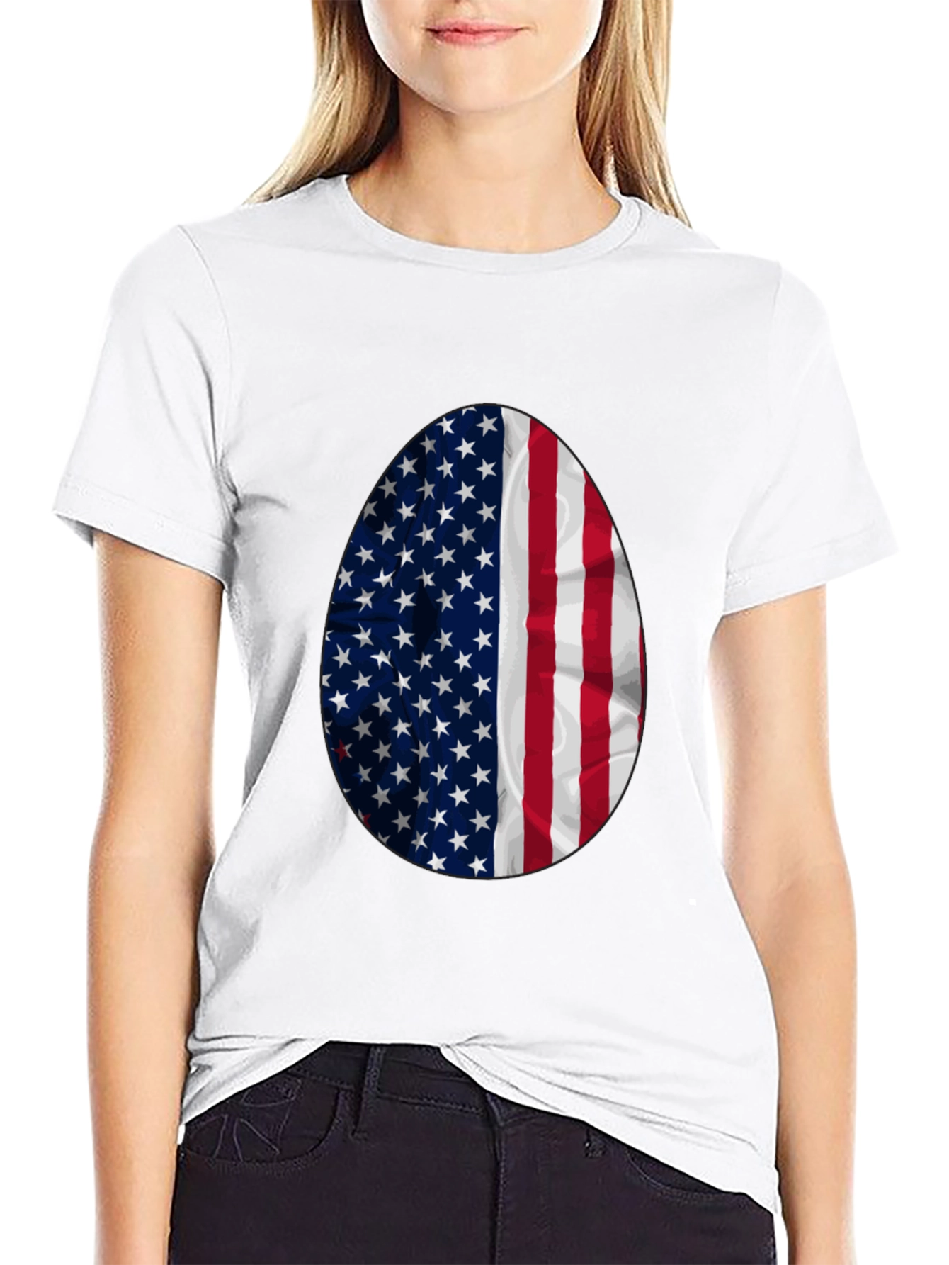 American Flag Egg Graphic Tee - Patriotic Easter T-Shirt