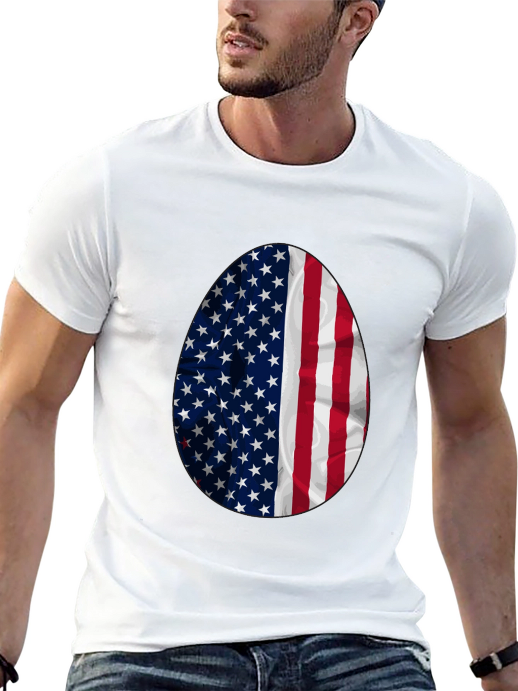 American Flag Egg Graphic Tee - Patriotic Easter T-Shirt