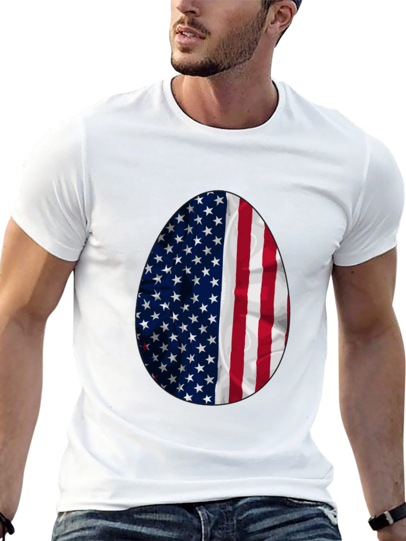 American Flag Egg Graphic Tee - Patriotic Easter T-Shirt