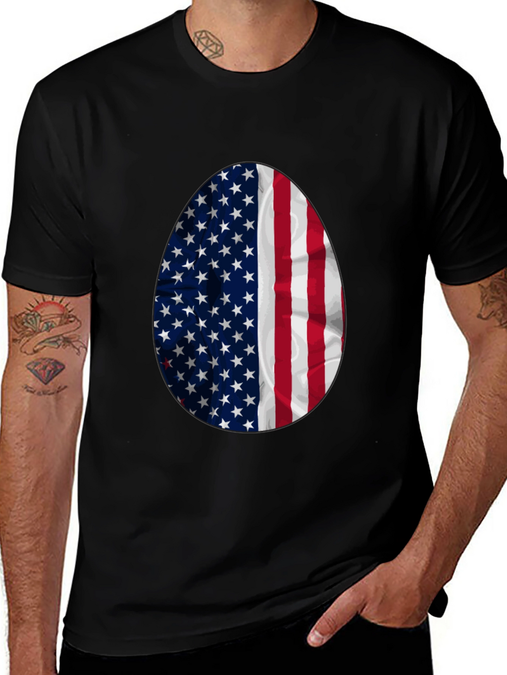 American Flag Egg Graphic Tee - Patriotic Easter T-Shirt