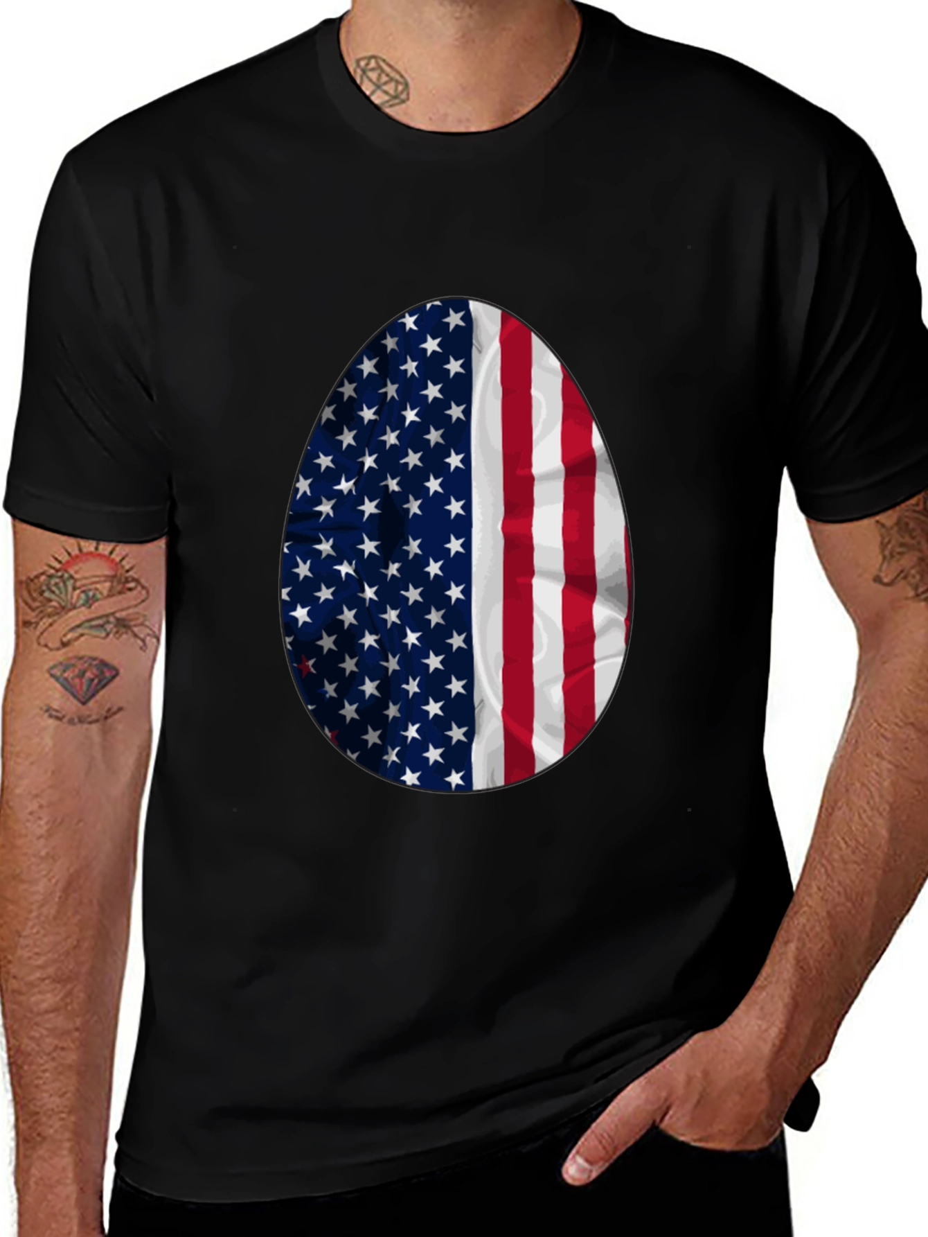 American Flag Egg Graphic Tee - Patriotic Easter T-Shirt
