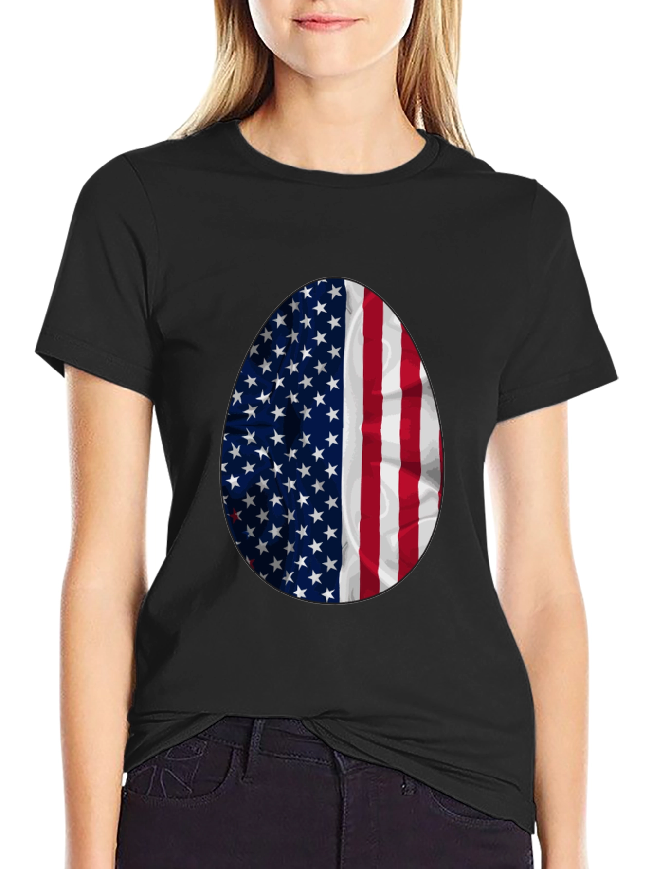 American Flag Egg Graphic Tee - Patriotic Easter T-Shirt