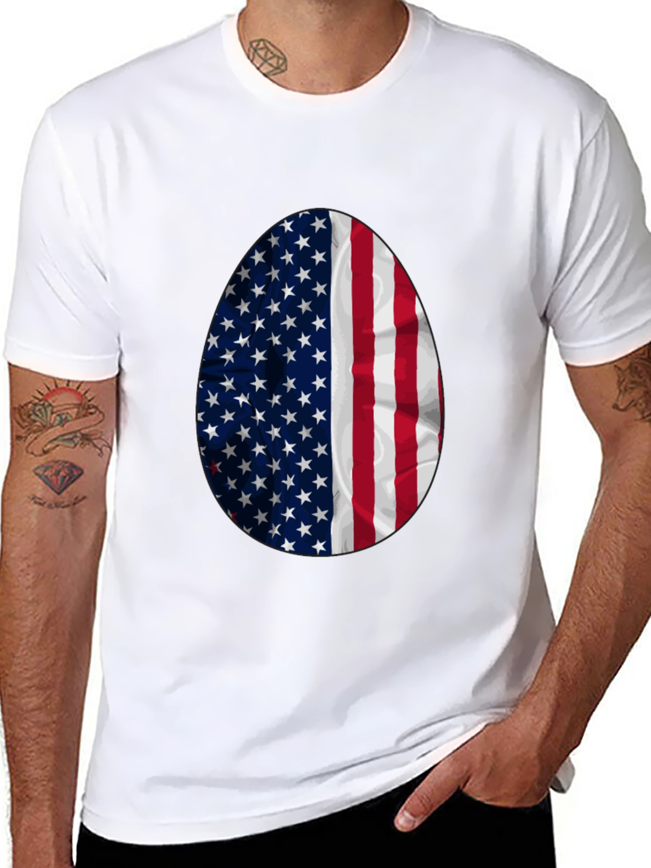 American Flag Egg Graphic Tee - Patriotic Easter T-Shirt