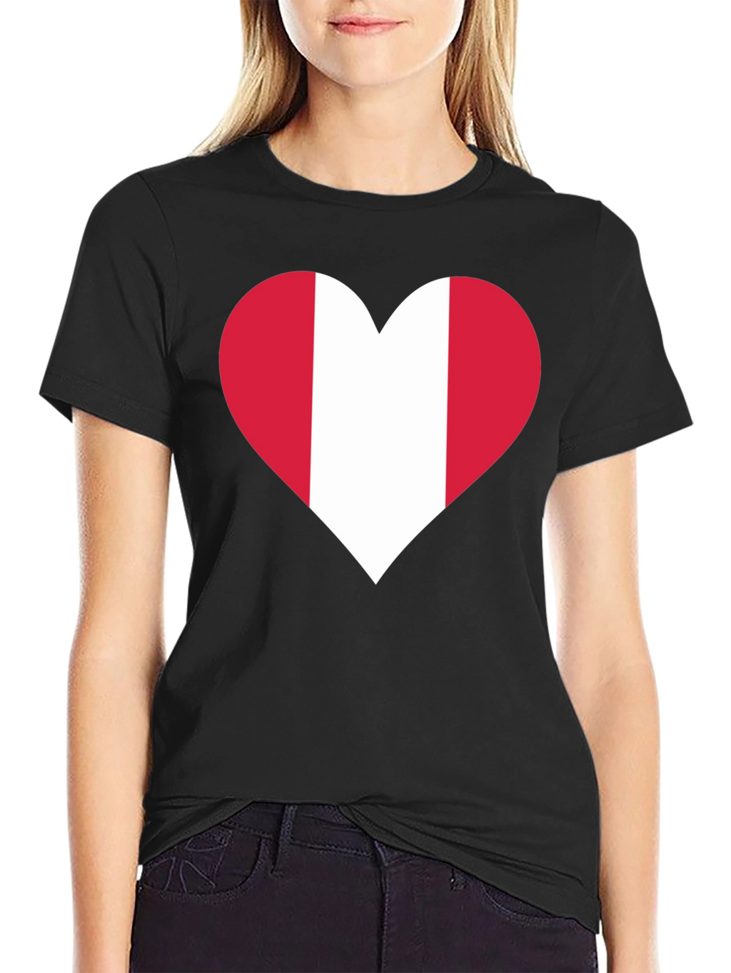Peru Flag Heart Graphic Tee - Black