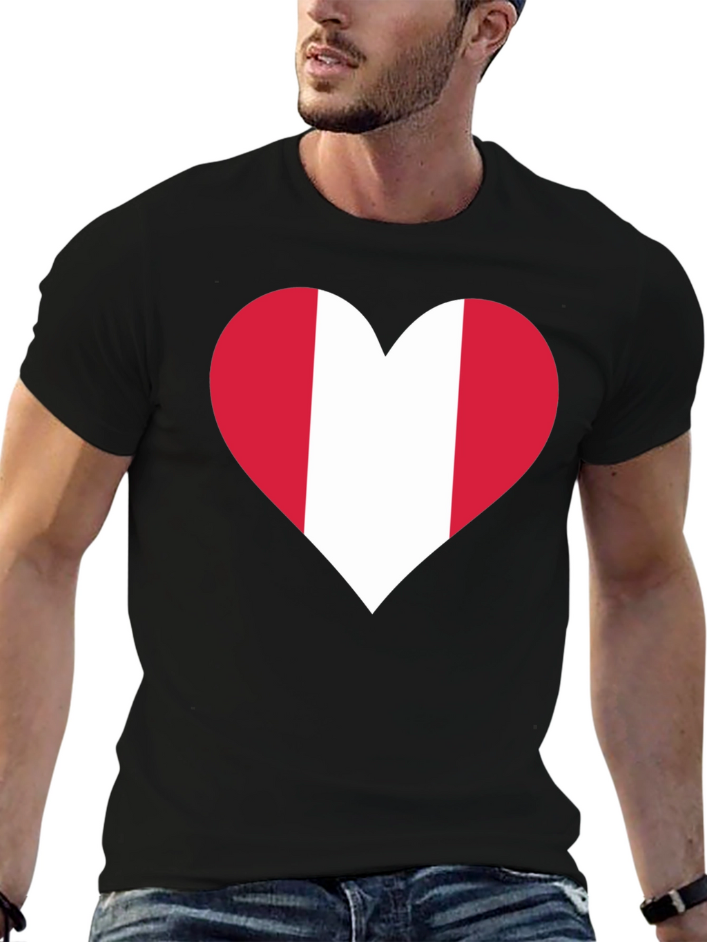 Peru Flag Heart Graphic Tee - Black