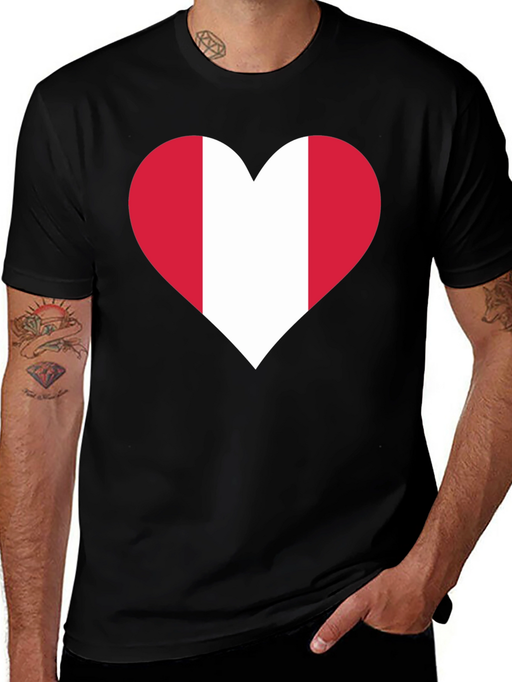 Peru Flag Heart Graphic Tee - Black