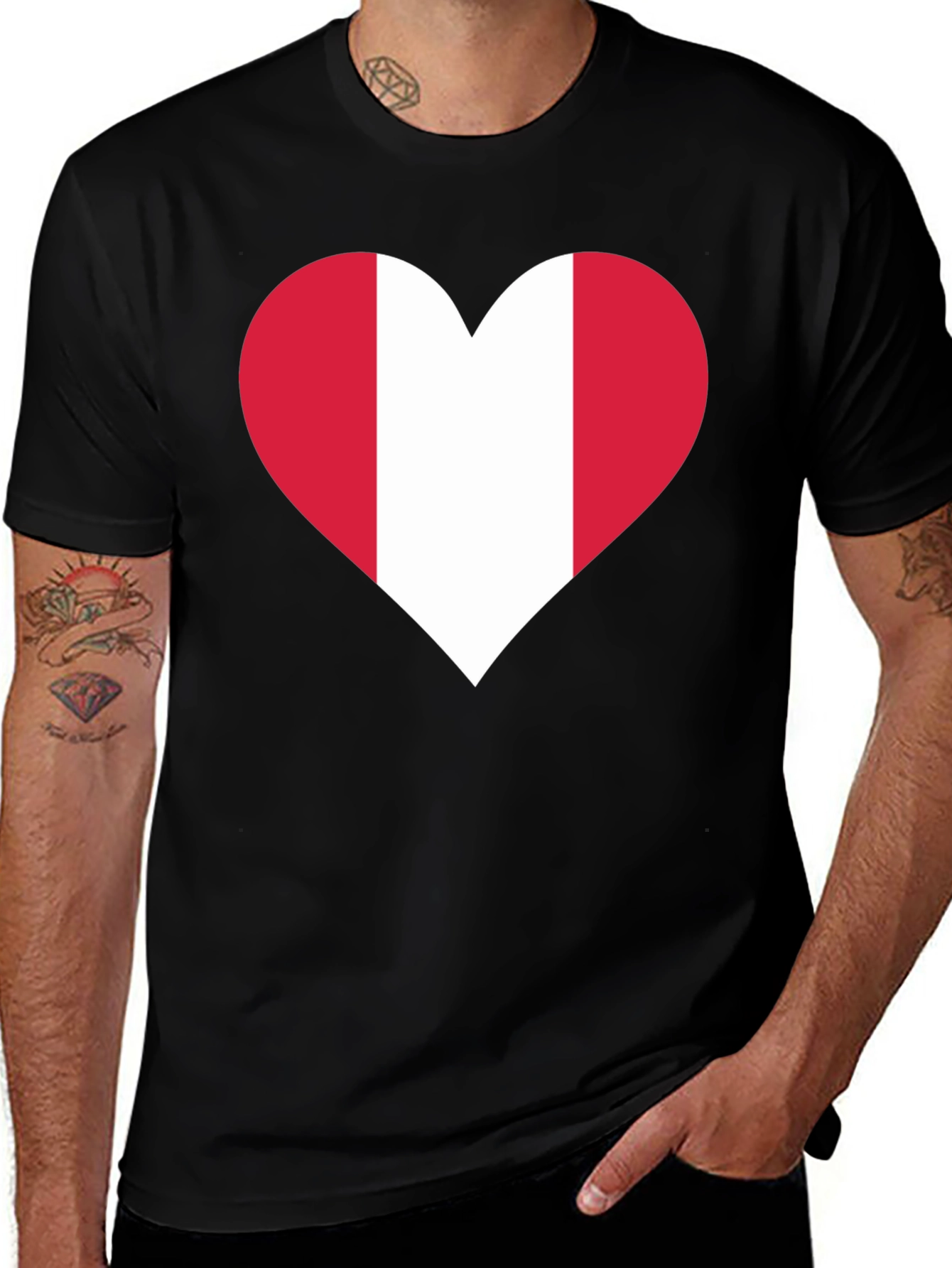 Peru Flag Heart Graphic Tee - Black