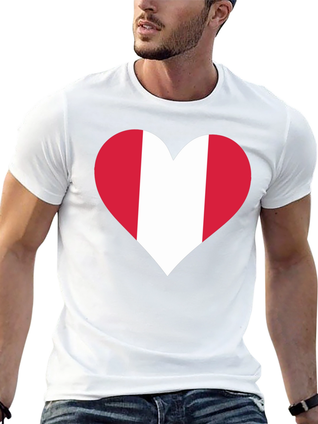 Peru Flag Heart Graphic Tee - Black