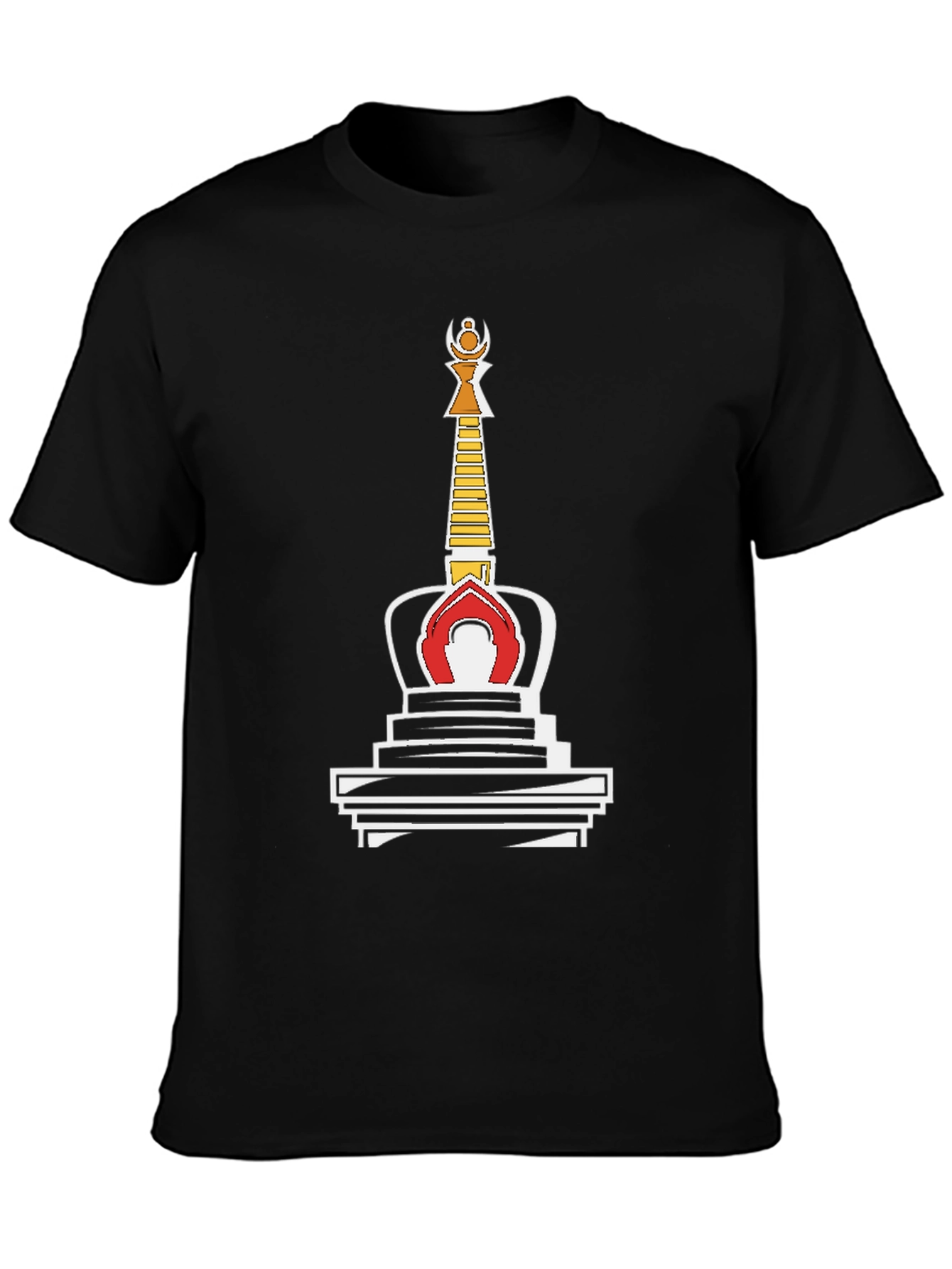 Black T-Shirt with Buddhist Stupa Graphic Tee