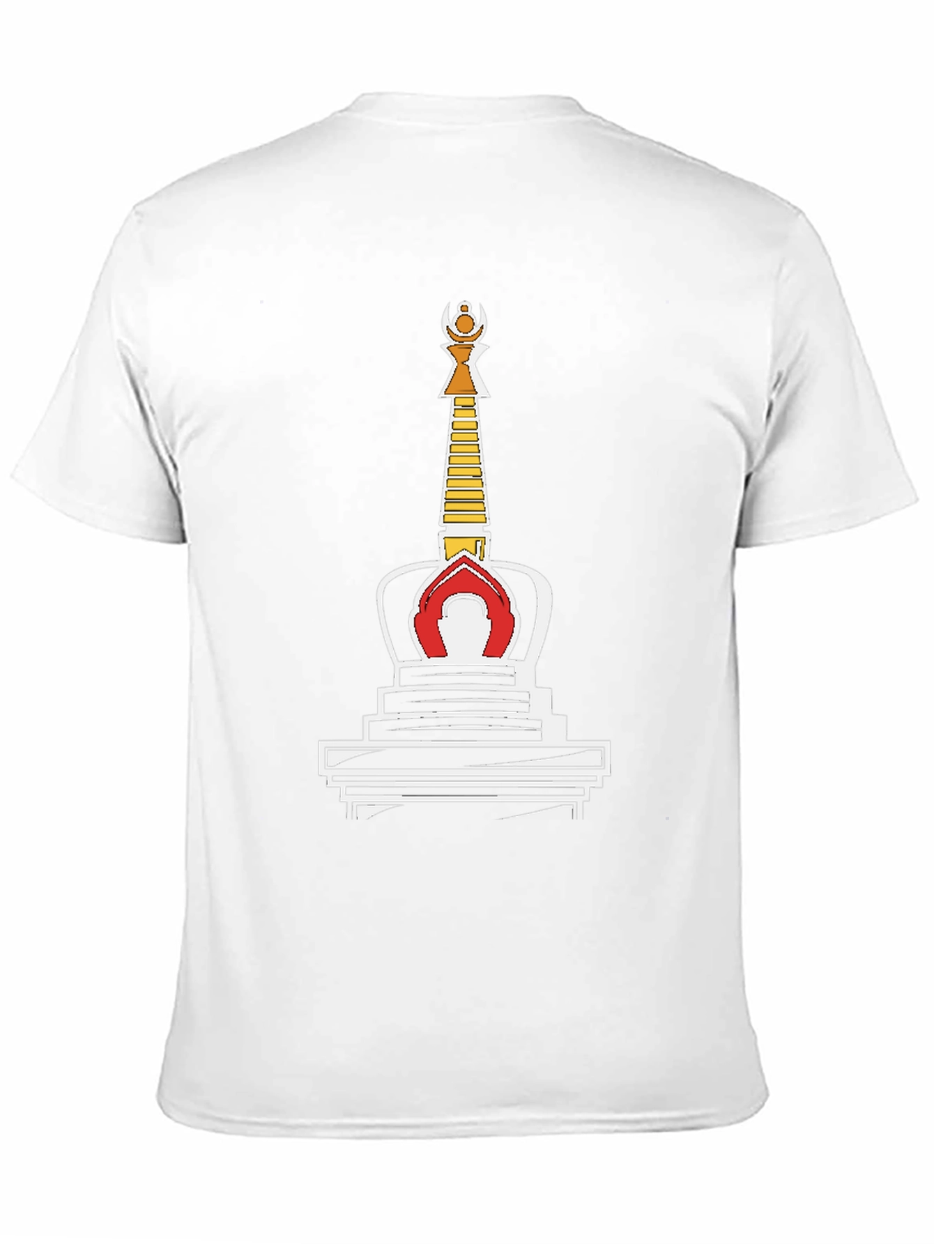 Black T-Shirt with Buddhist Stupa Graphic Tee