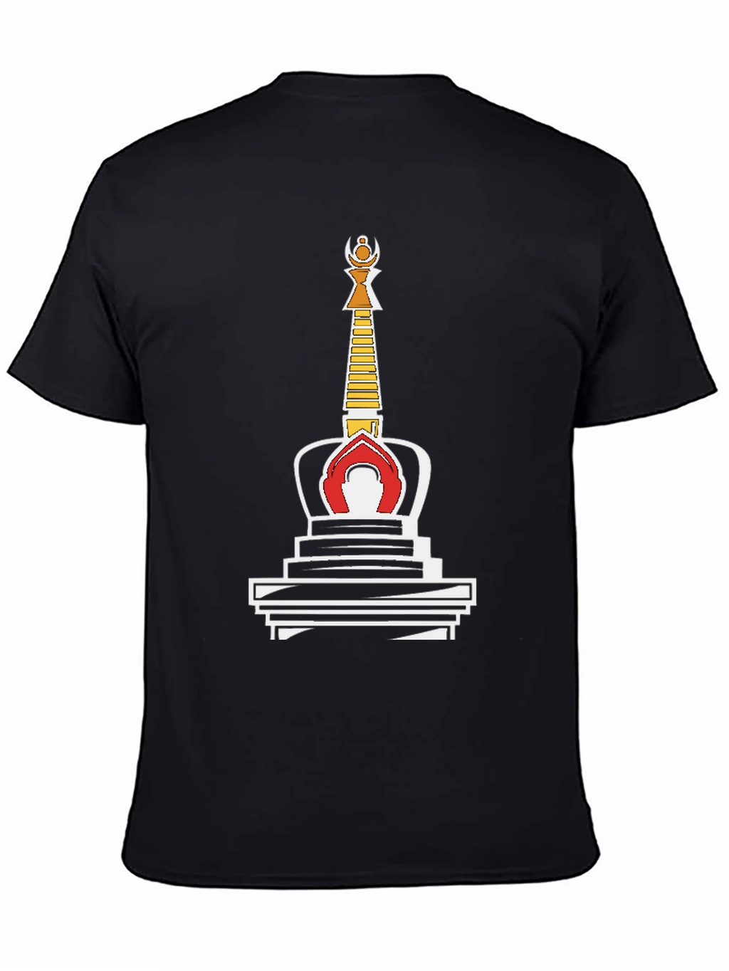 Black T-Shirt with Buddhist Stupa Graphic Tee