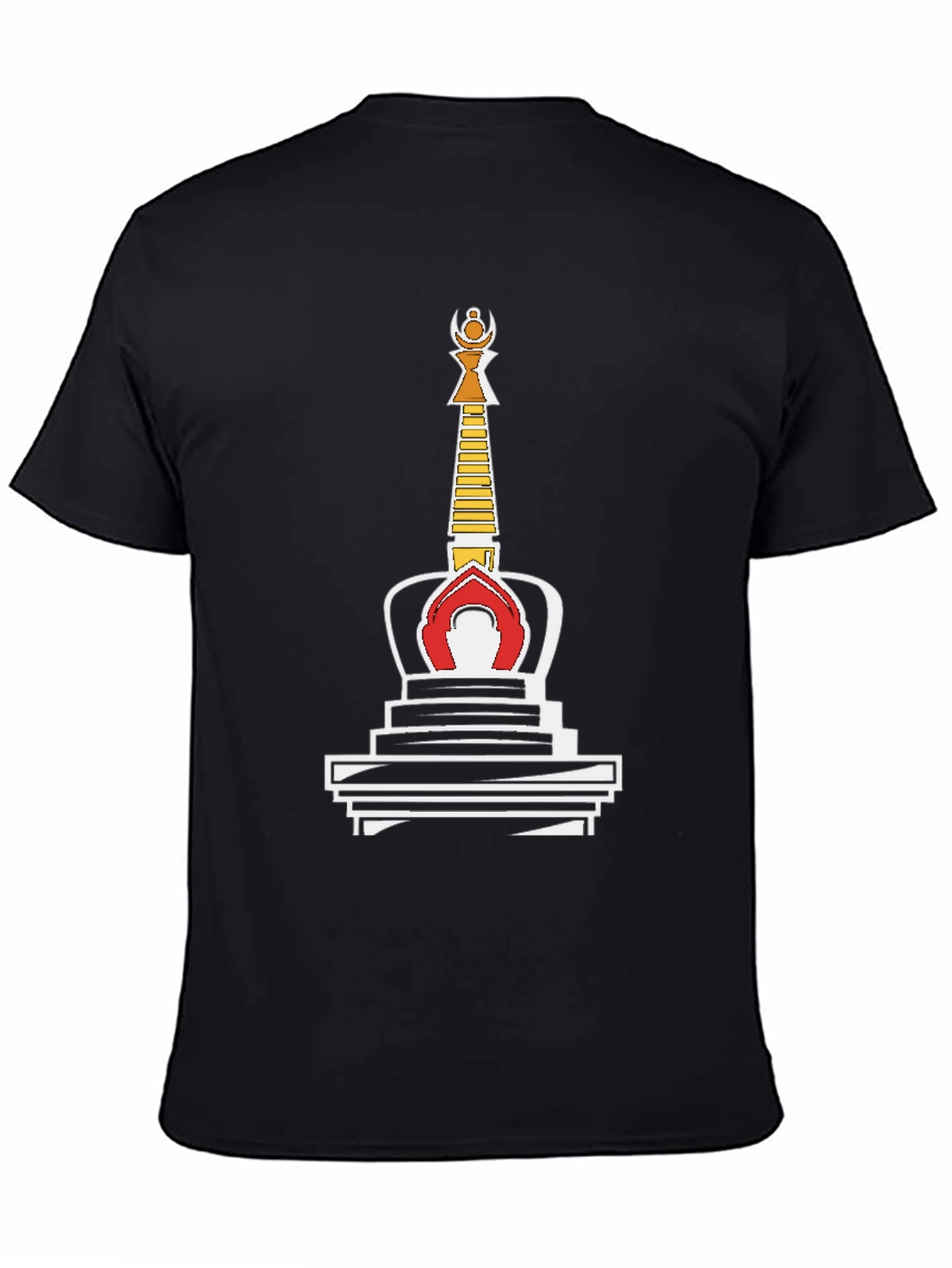 Black T-Shirt with Buddhist Stupa Graphic Tee